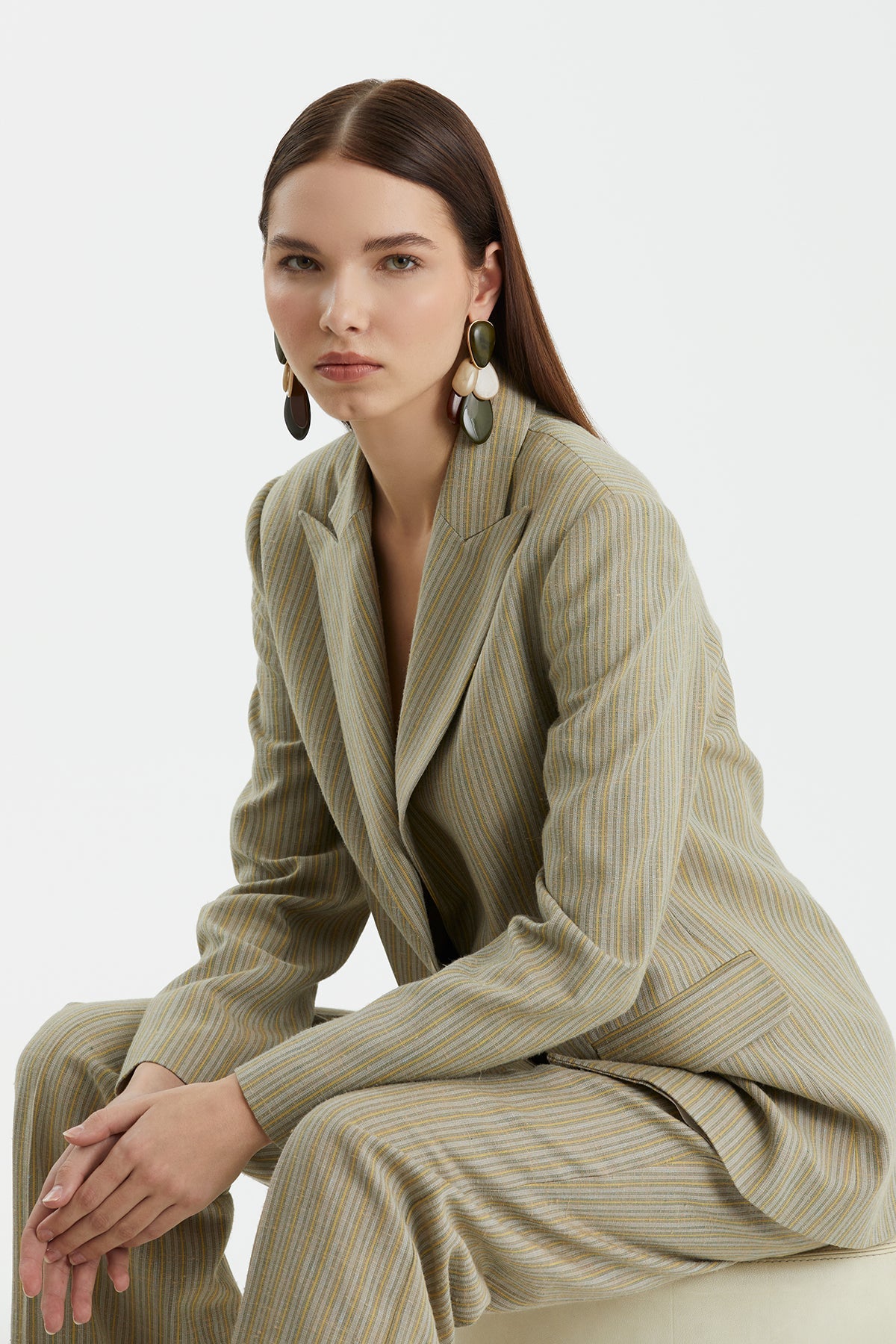 Yellow Shoulder-Pad Long-Sleeve Jacket