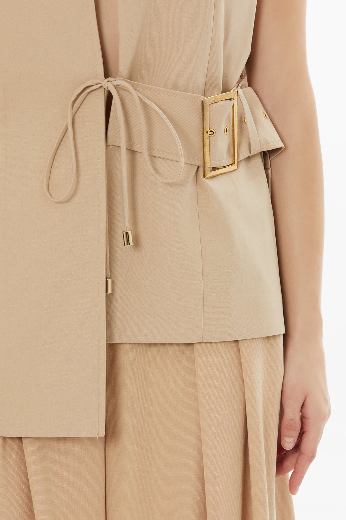 Beige Buckle Detail Vest