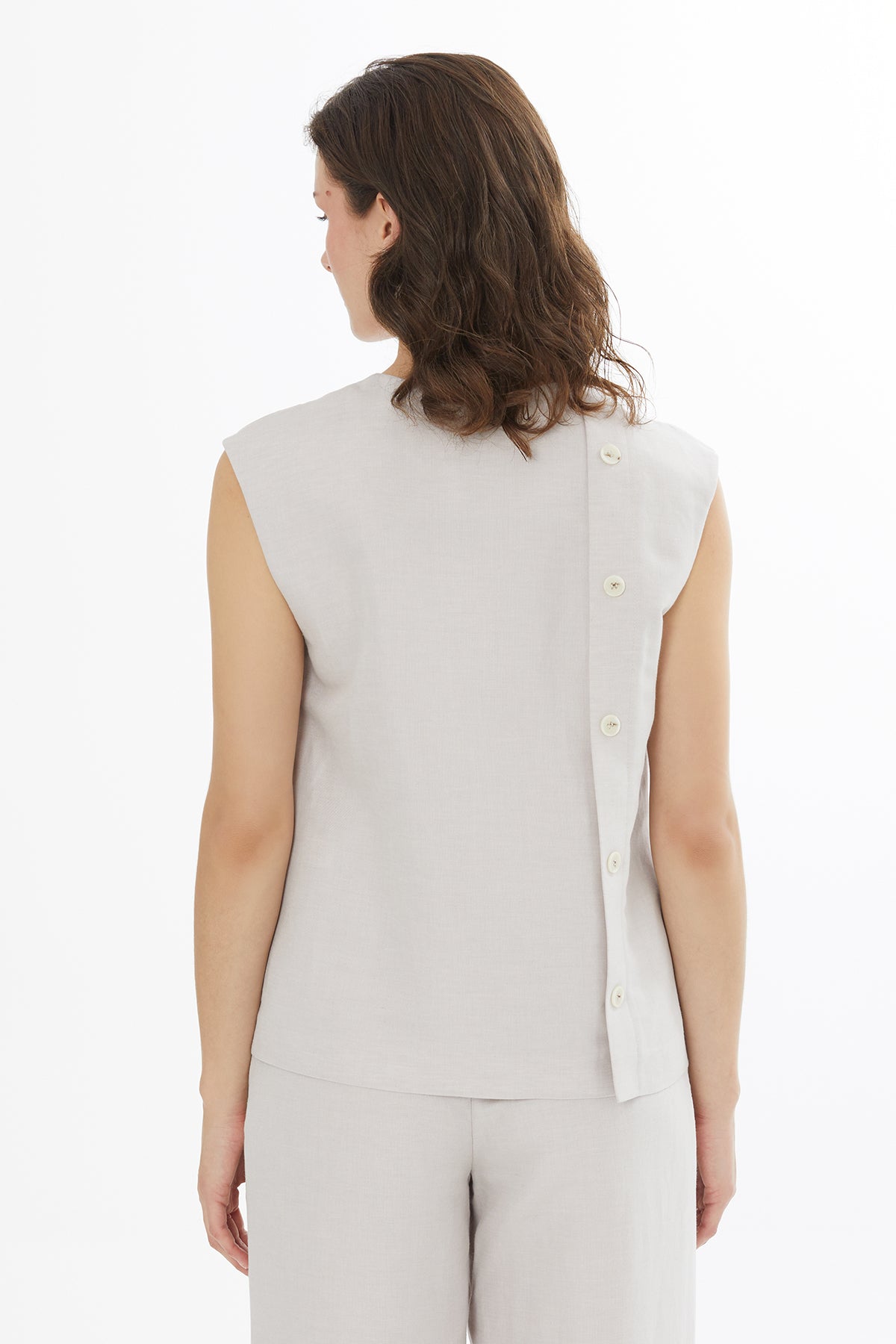 Beige V-Neck Sleeveless Vest