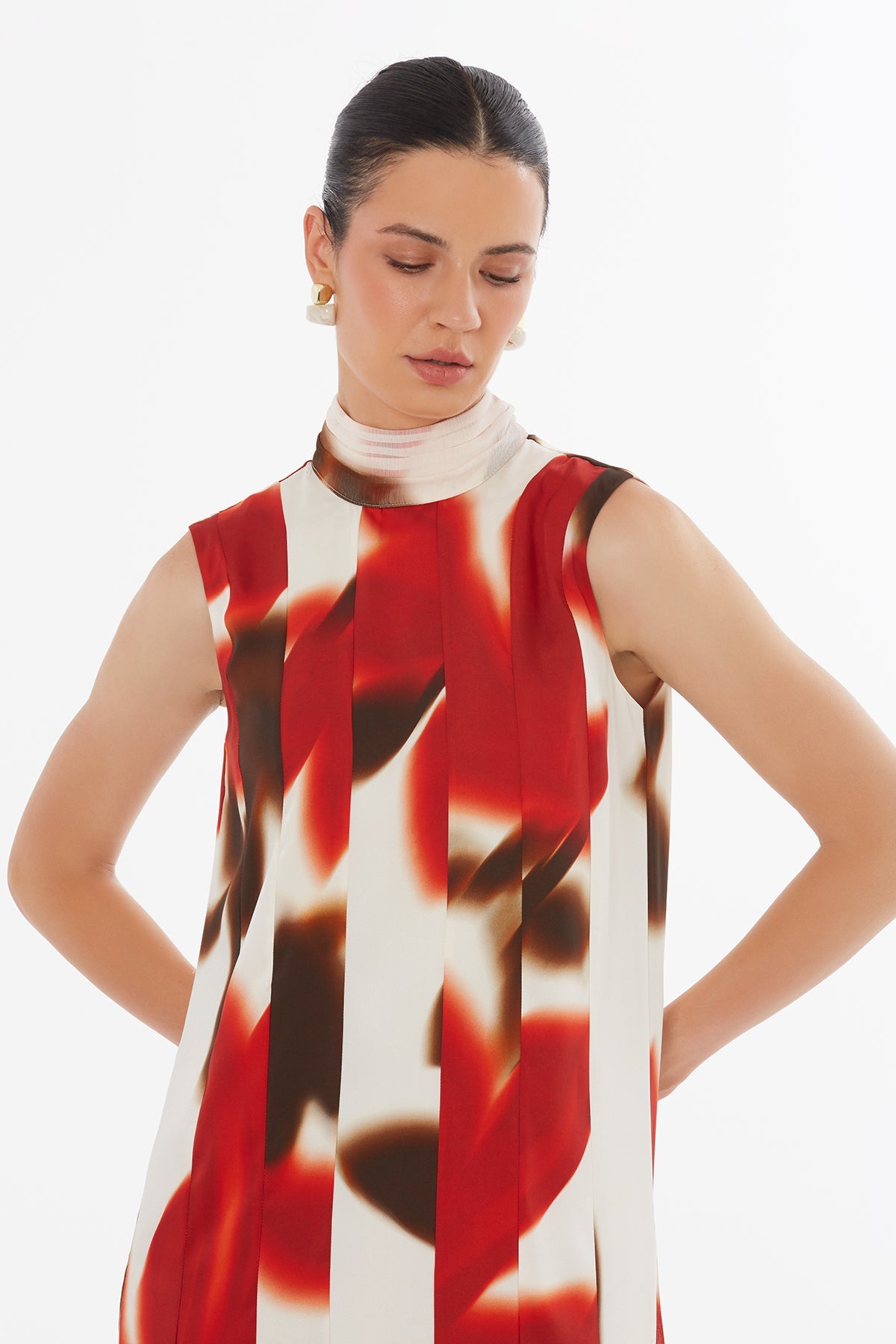 Embroidered Scarf-Hem Maxi Dress