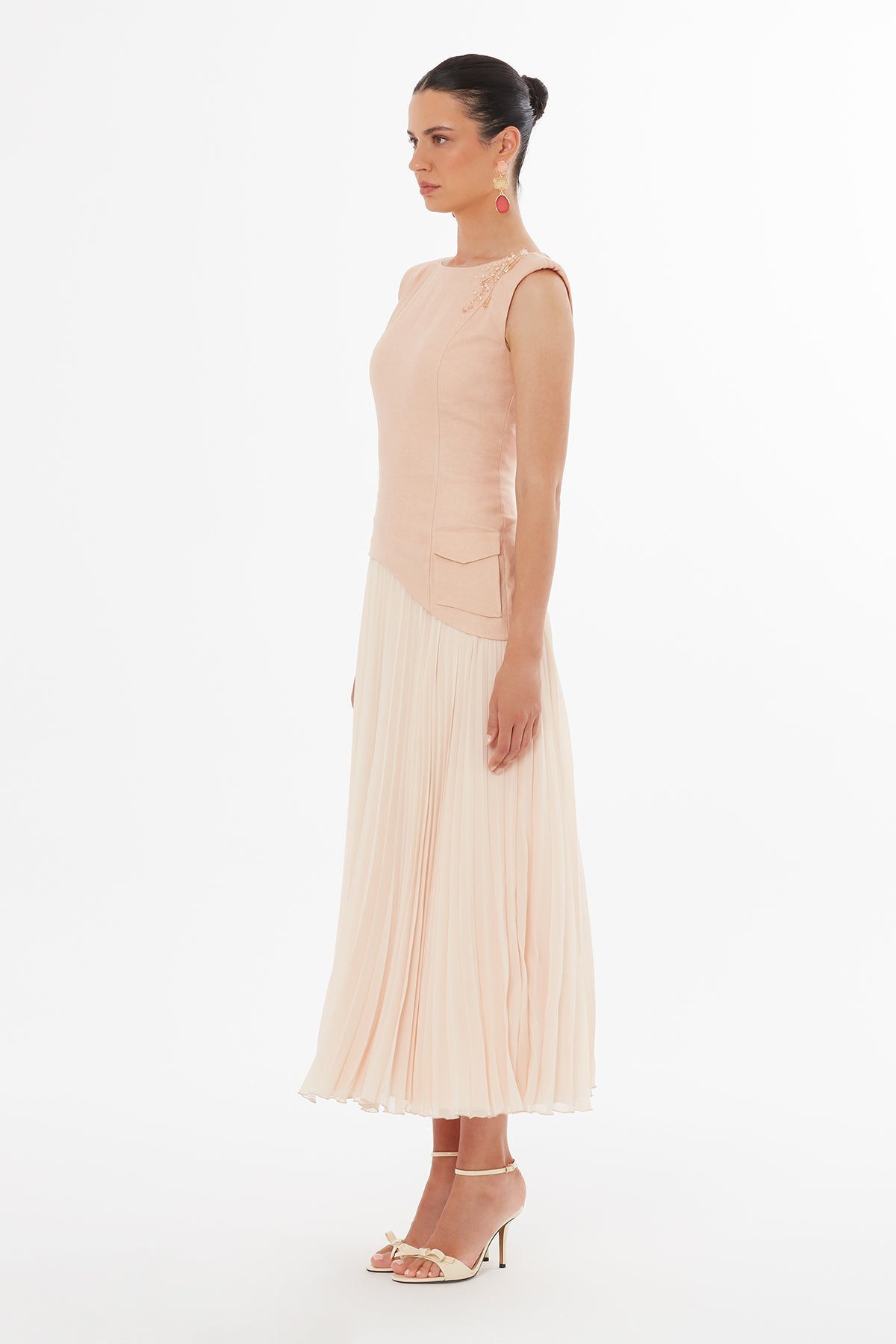 Pink Asymmetric Beaded Dress