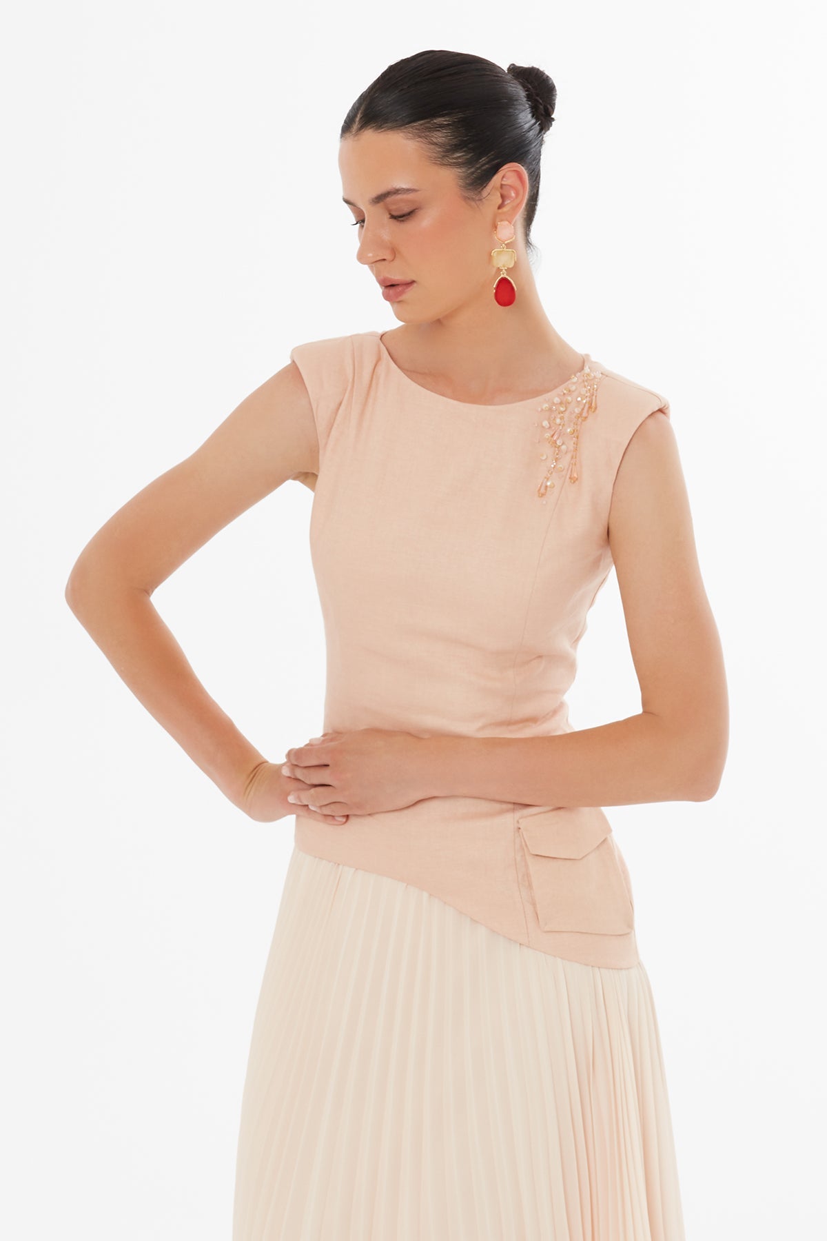 Pink Asymmetric Beaded Dress