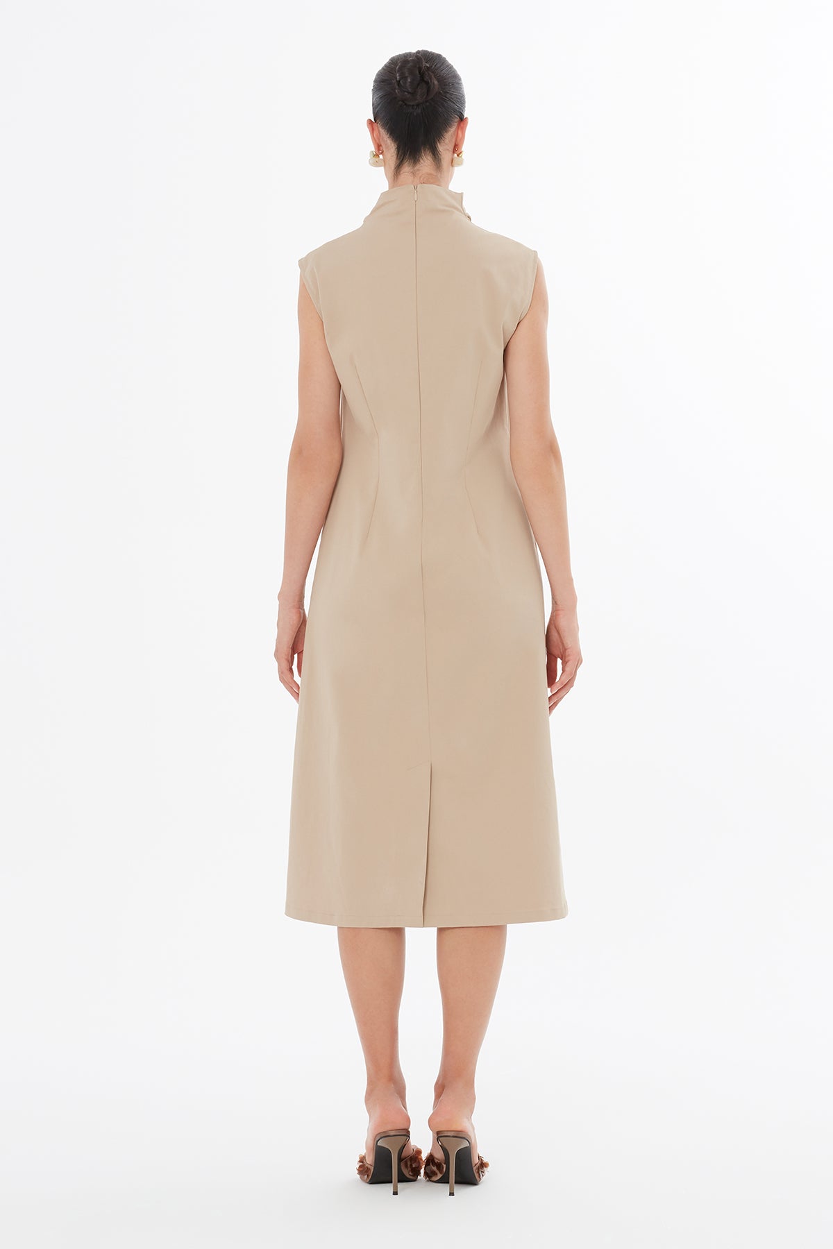 Beige Beaded Midi Dress