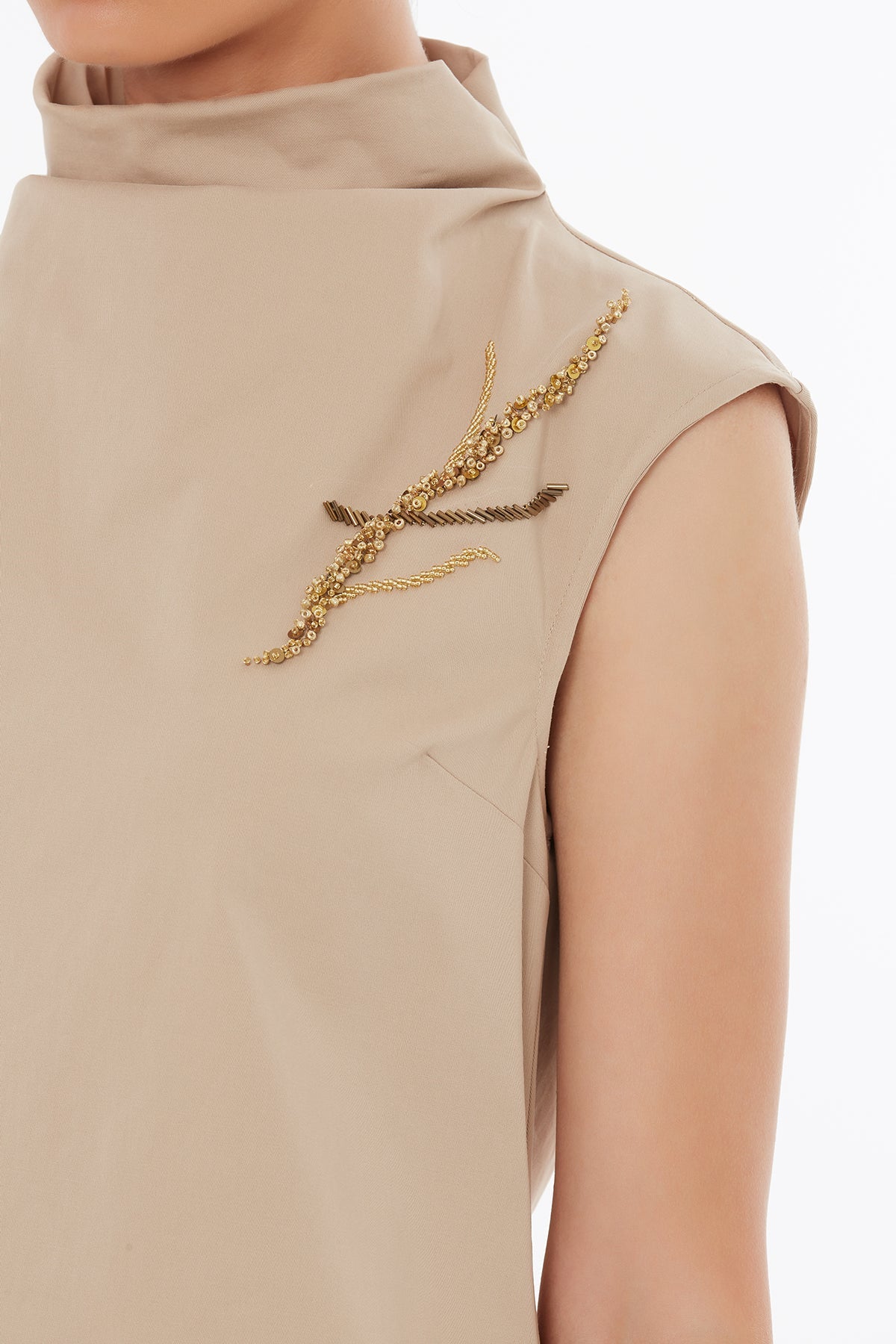 Beige Beaded Midi Dress