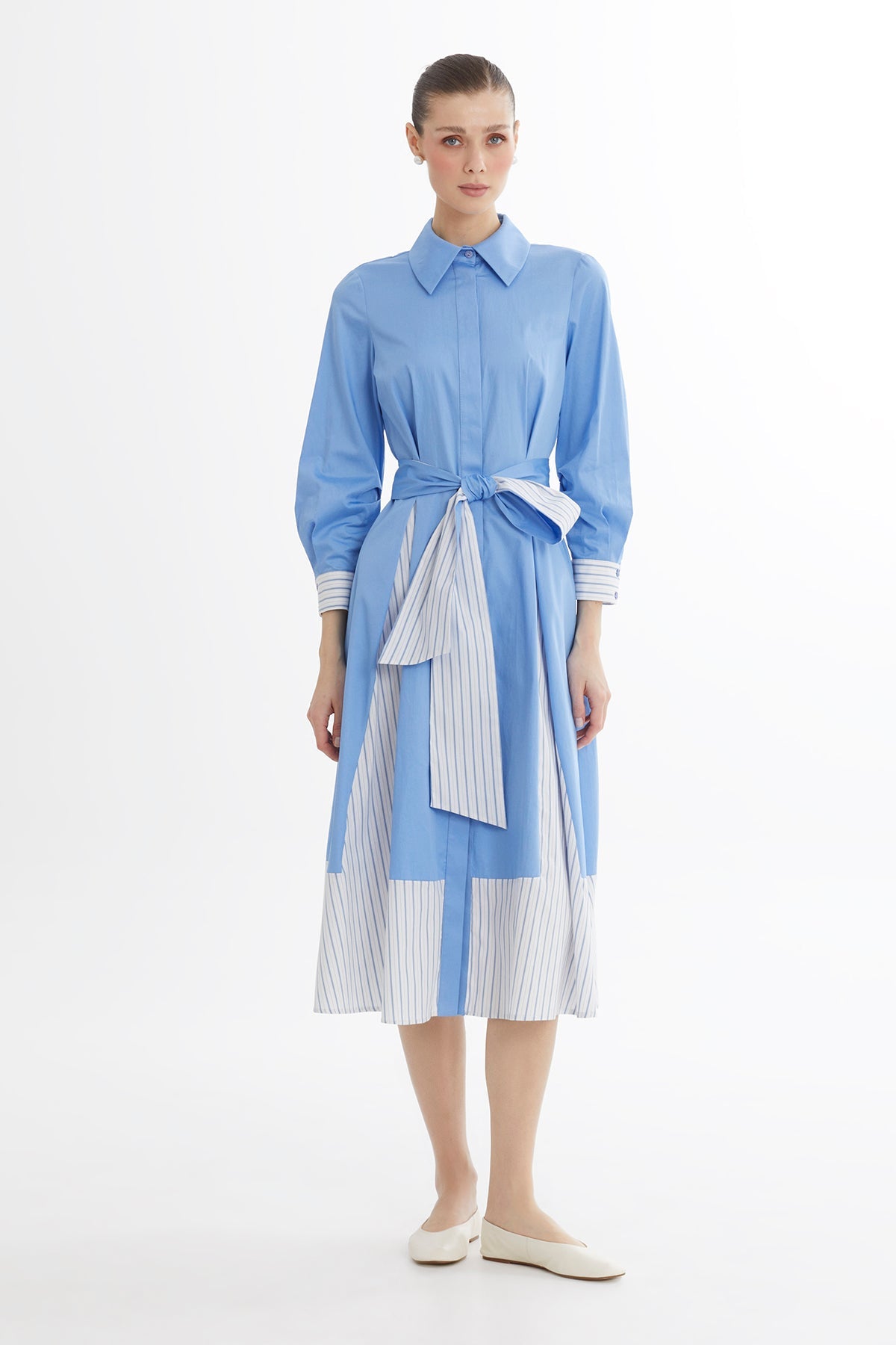 Blue Belted Shirt Dress N