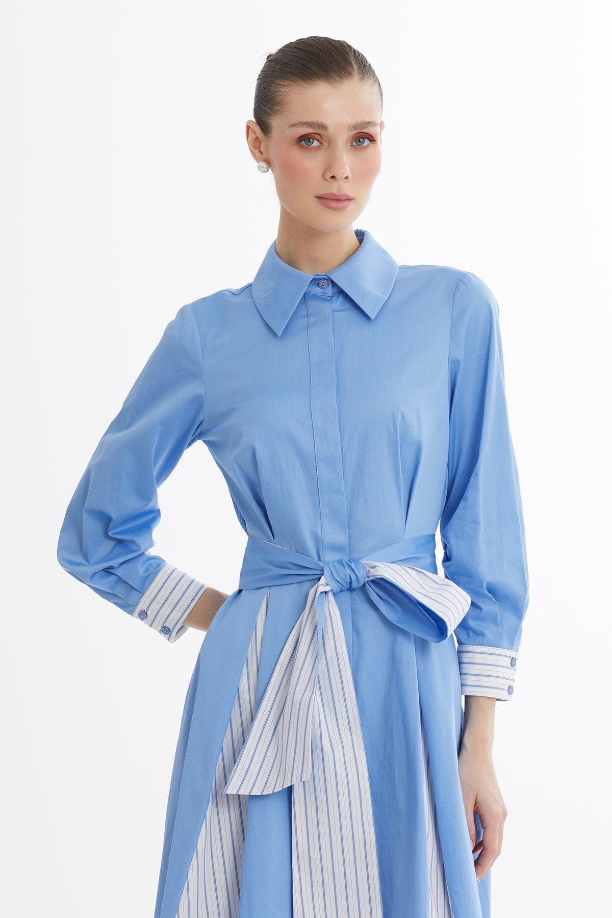 Blue Belted Shirt Dress N