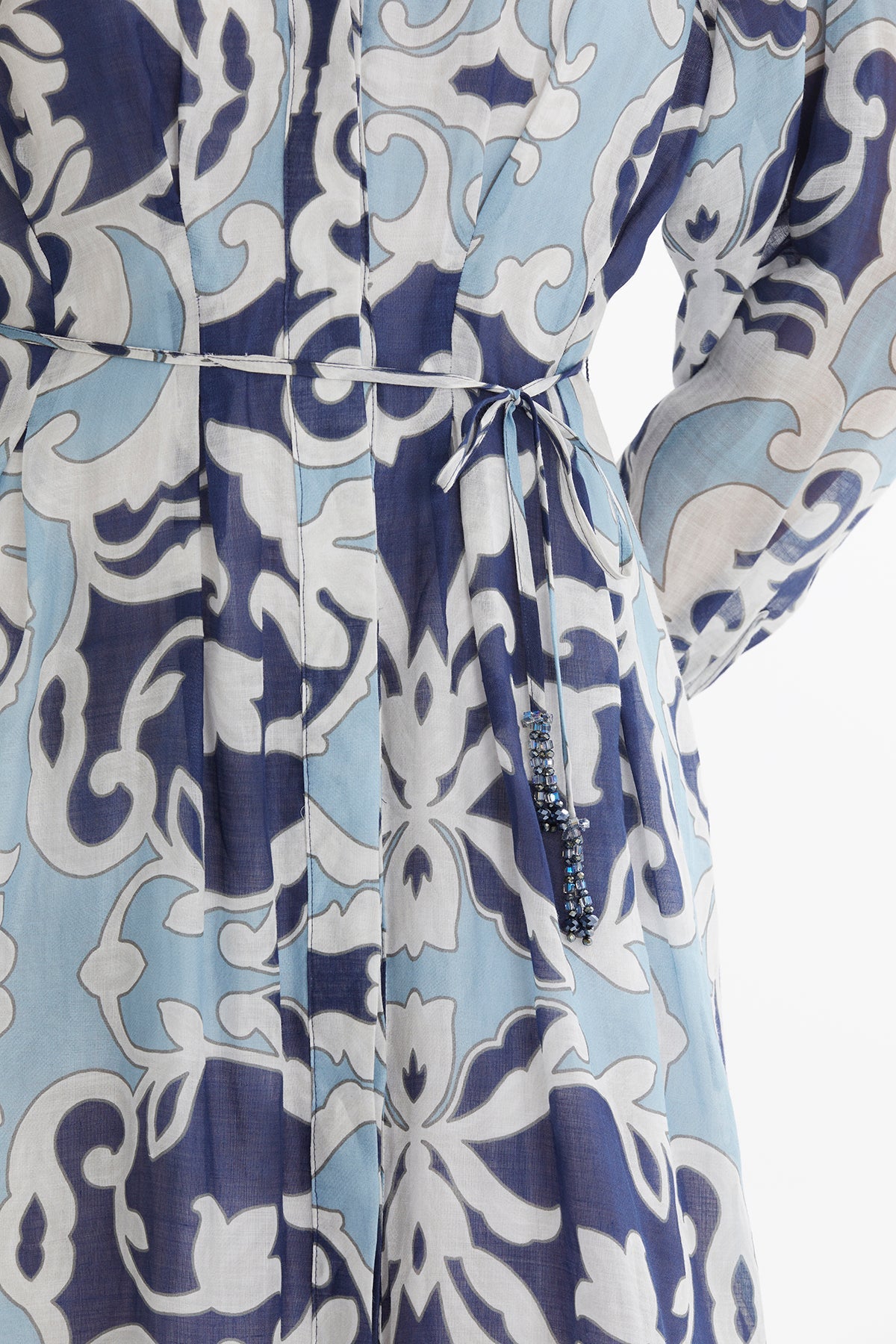 Tie Detail Embroidered Printed Maxi Dress