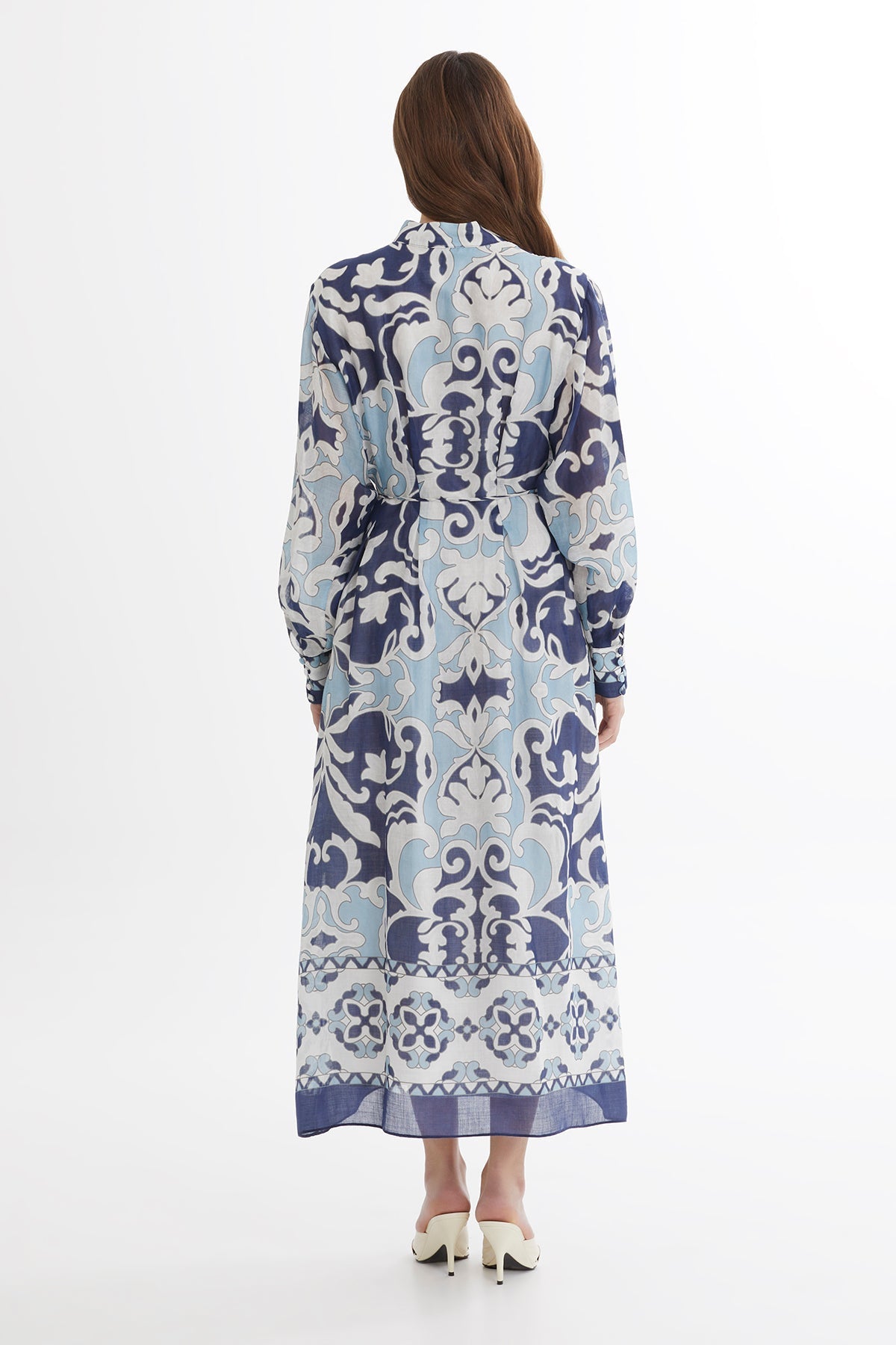 Tie Detail Embroidered Printed Maxi Dress