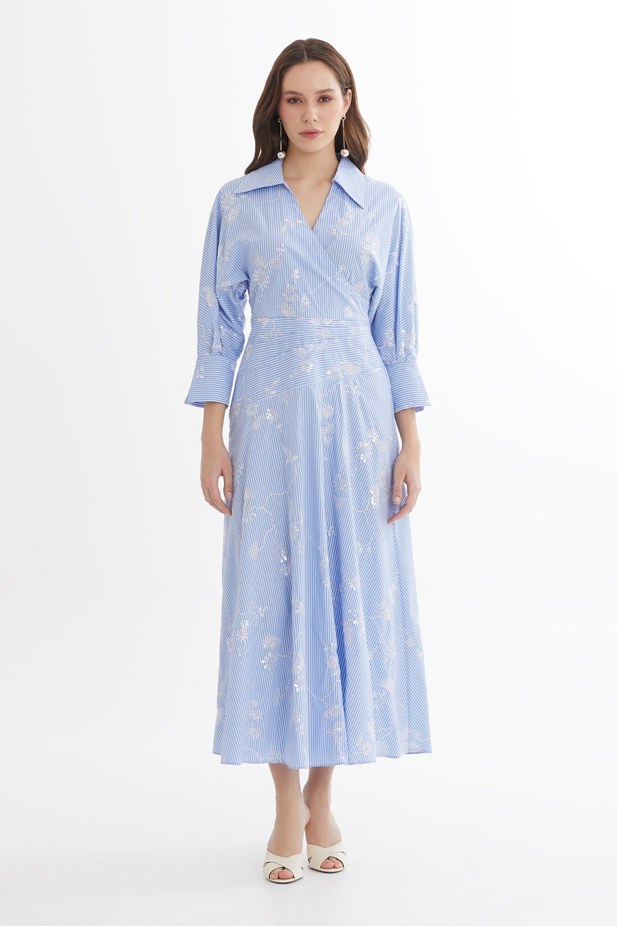Blue Sequin Printed Midi Dress