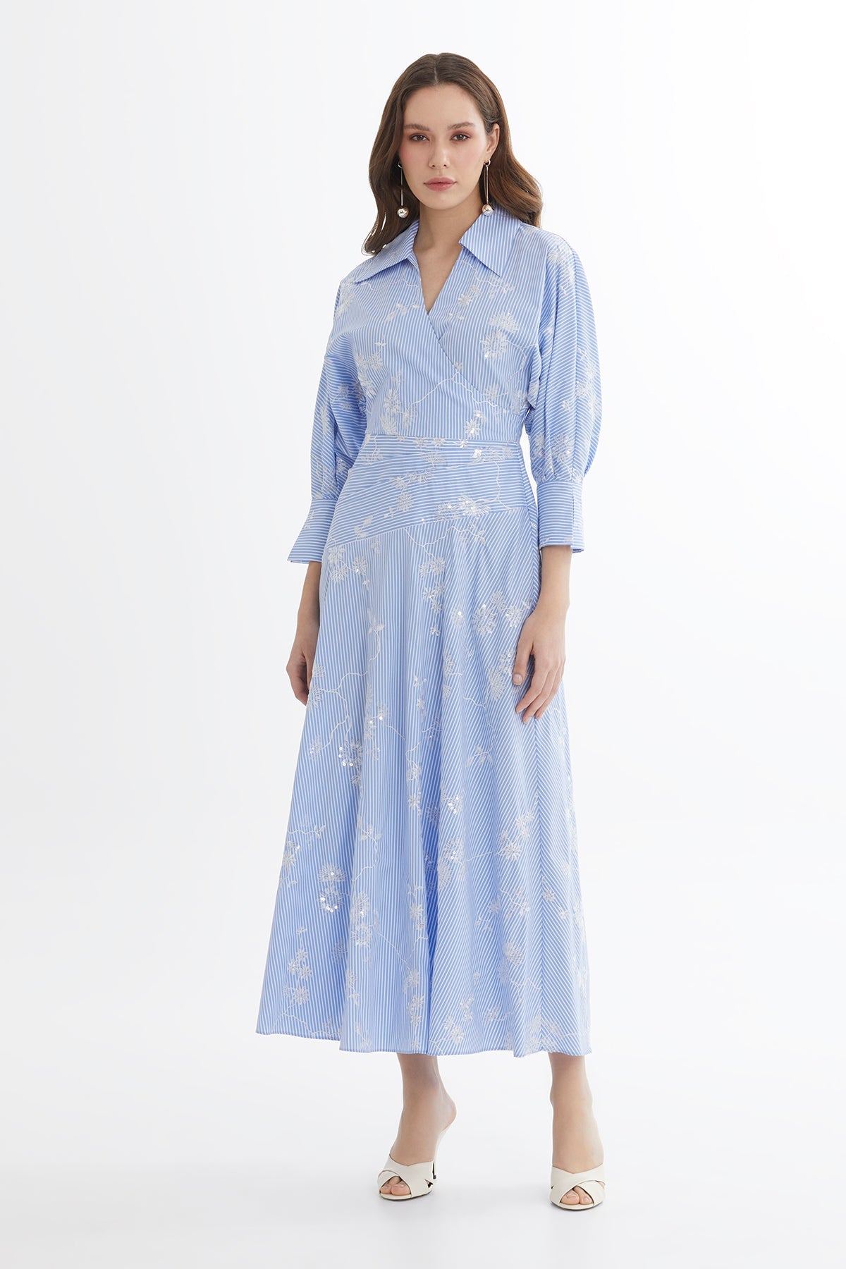 Blue Sequin Printed Midi Dress
