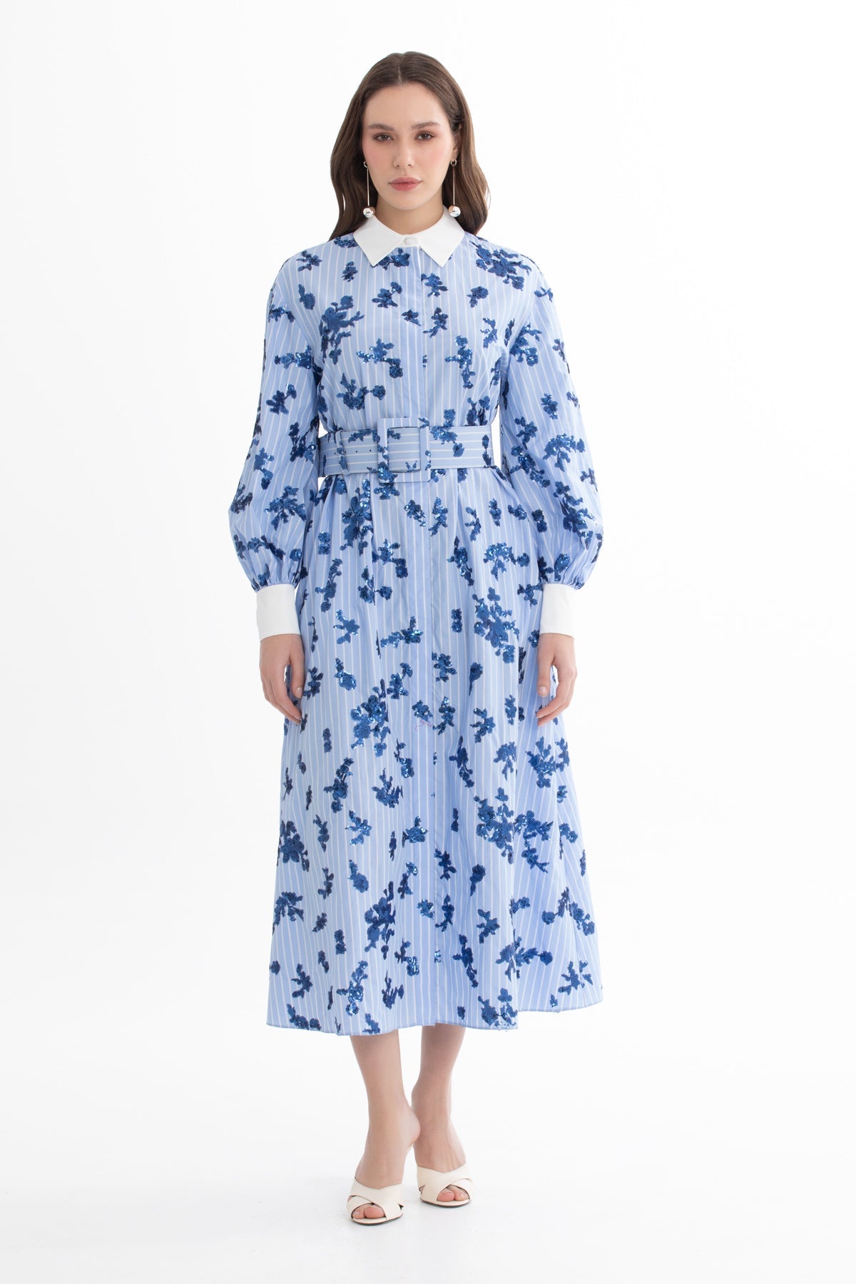 blue sequin shirt dress Blue MissPap Sequin Oversized Shirt Dress