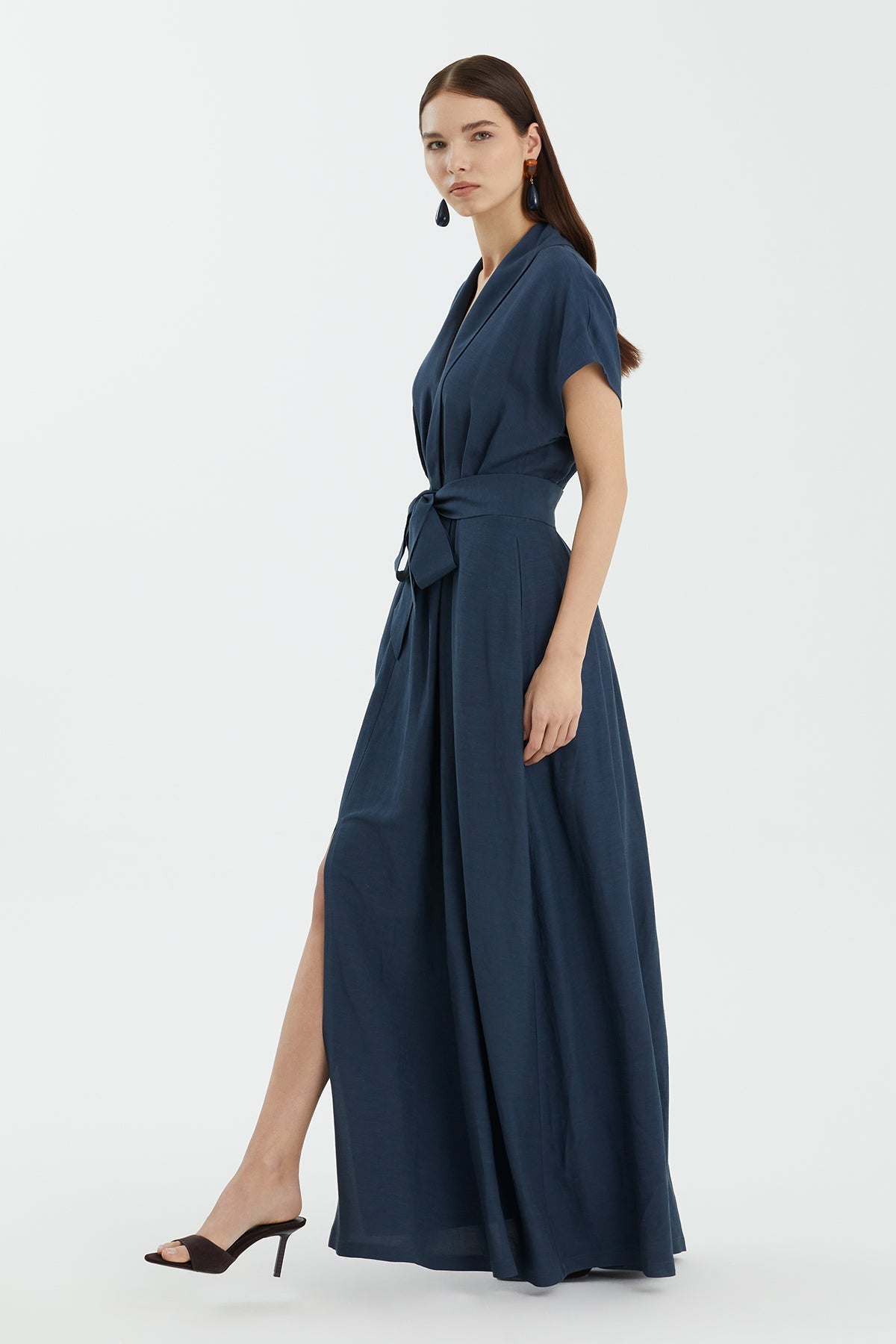 DARK BLUE Sash Waist Dress