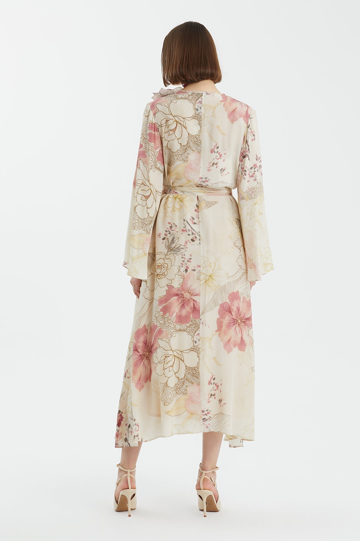 Floral Appliqué Draped Dress