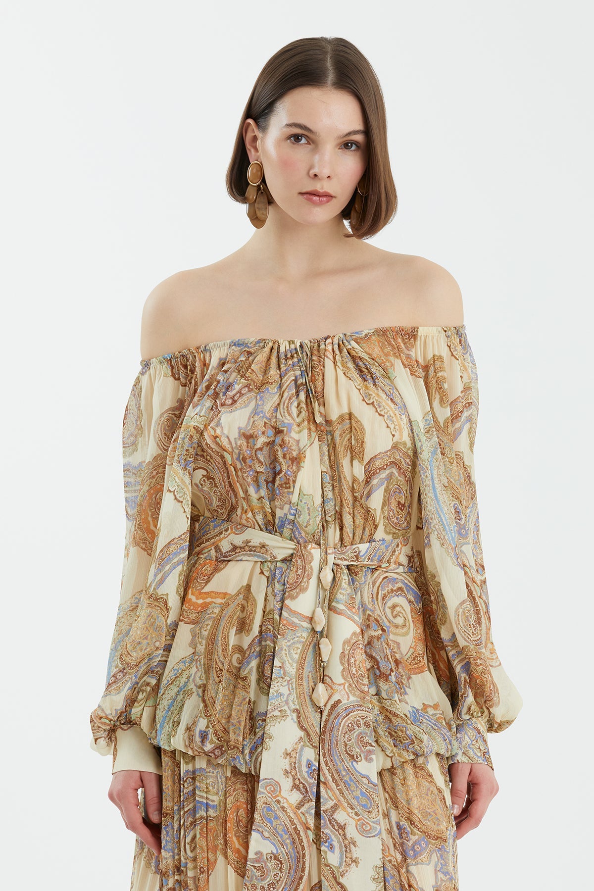 Puff Sleeve Gathered Printed Dress