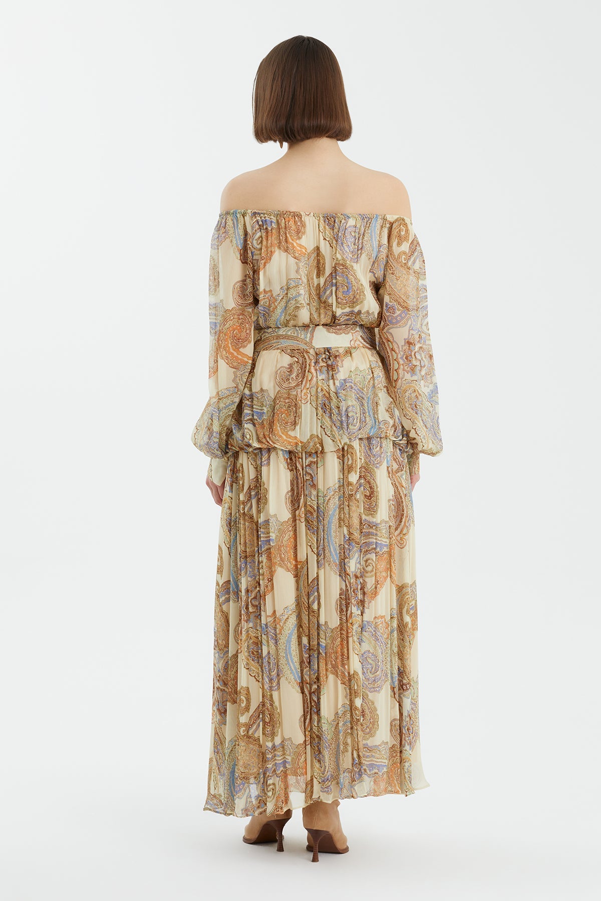 Puff Sleeve Gathered Printed Dress