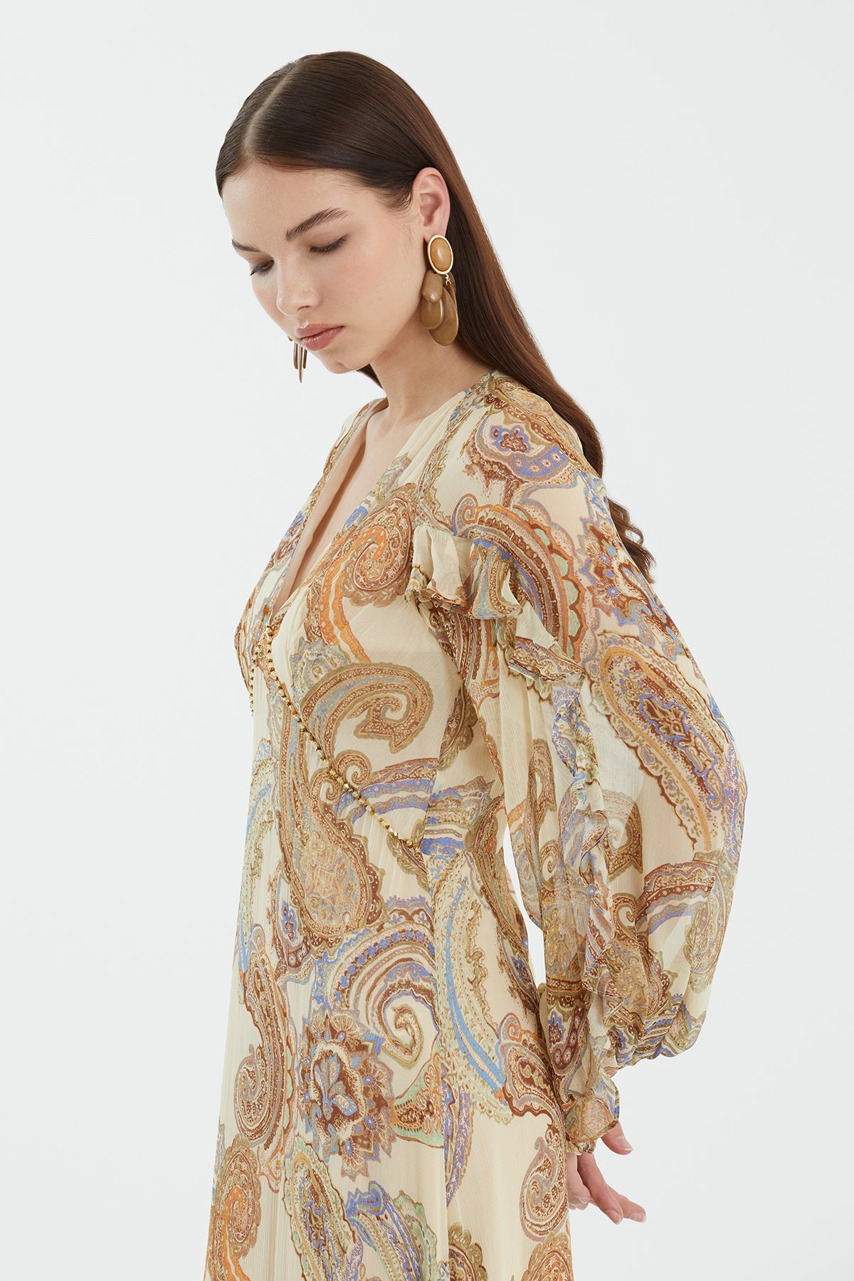 Scarf Print Lace Detail Dress