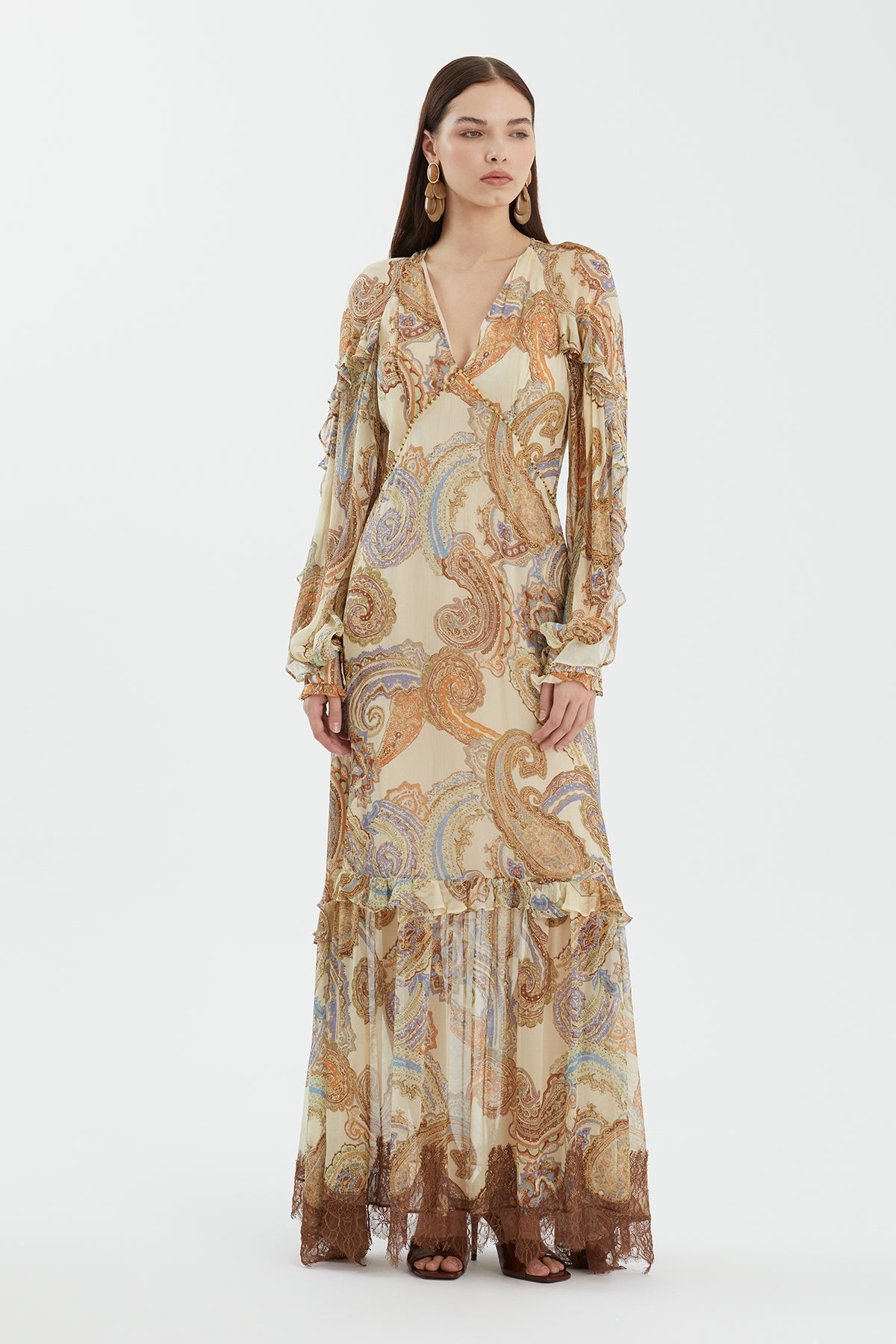 Scarf Print Lace Detail Dress