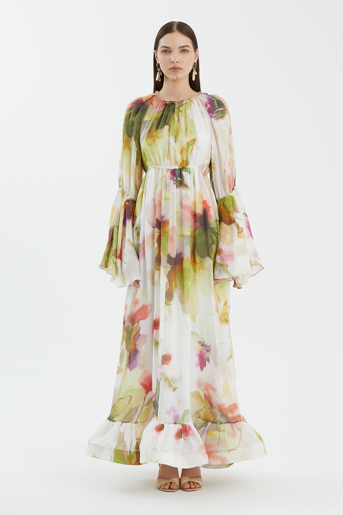 Embroidered Collar Printed Dress