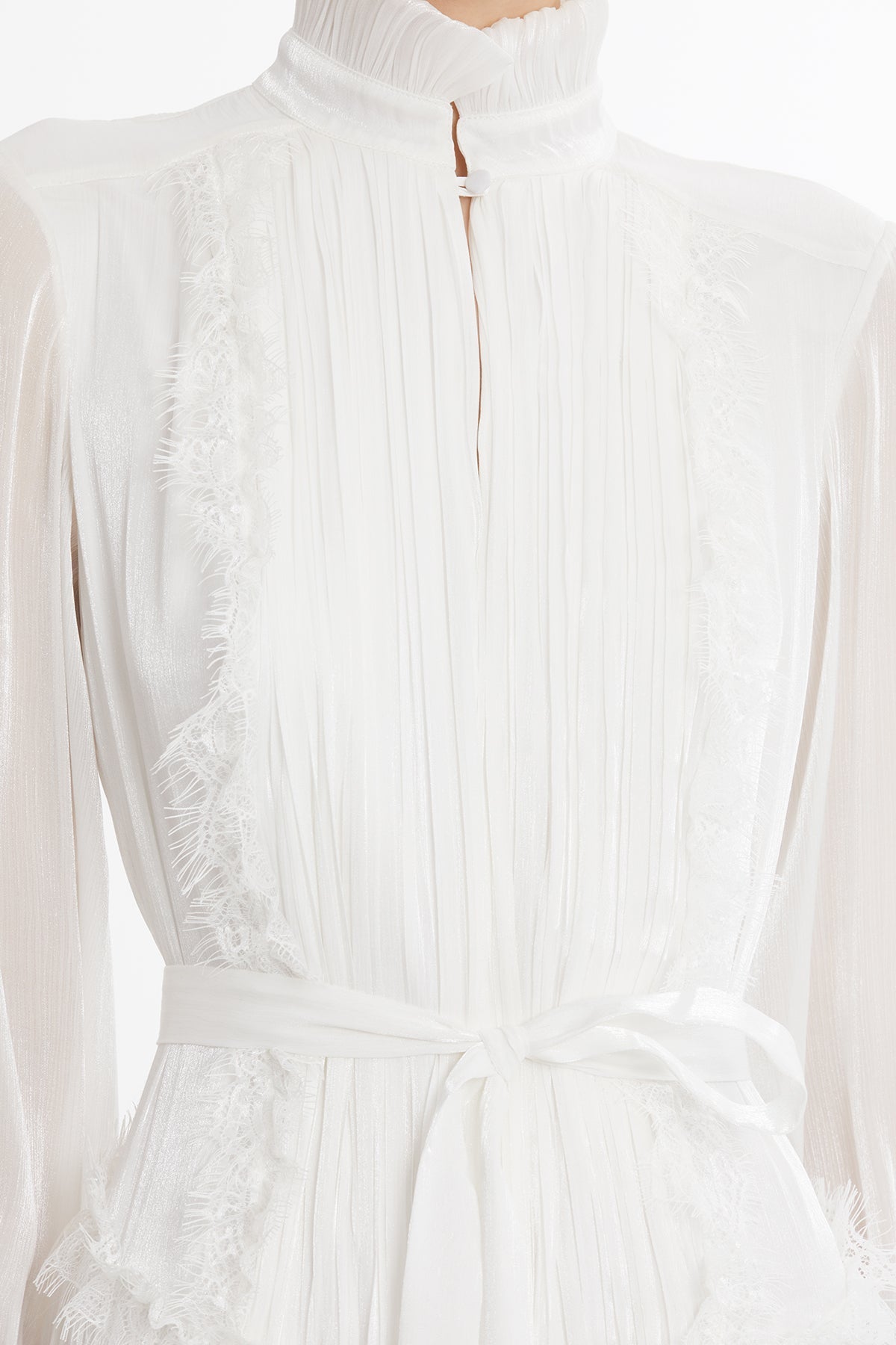 Ecru Lace Trim High Neck Dress