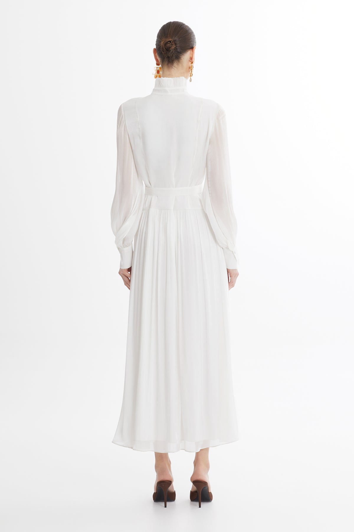 Ecru Lace Trim High Neck Dress