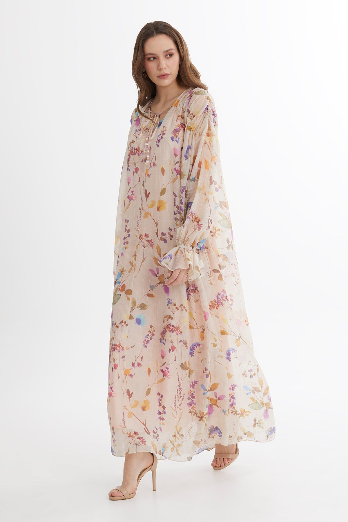 Ecru Embroidered Printed Dress