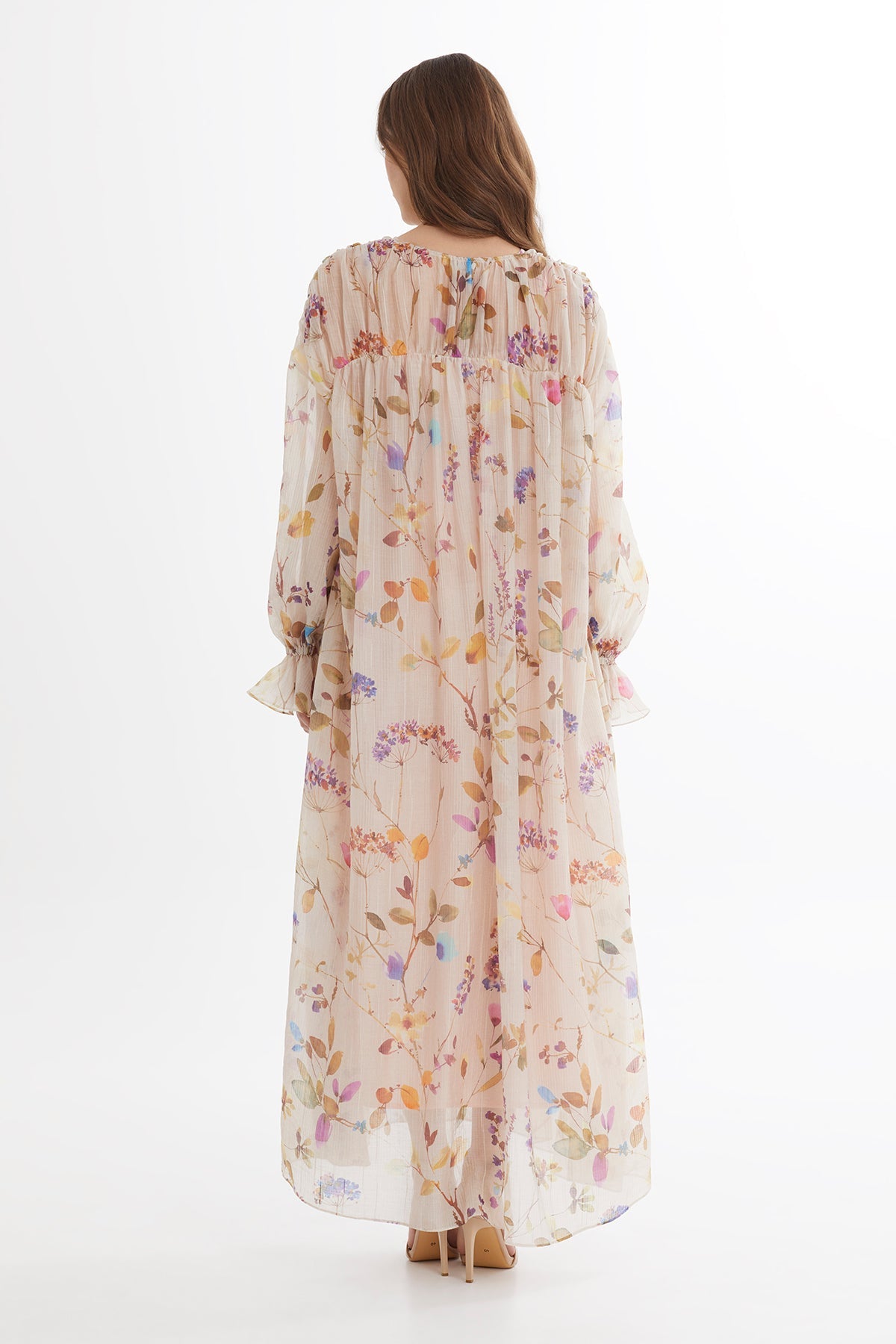Ecru Embroidered Printed Dress