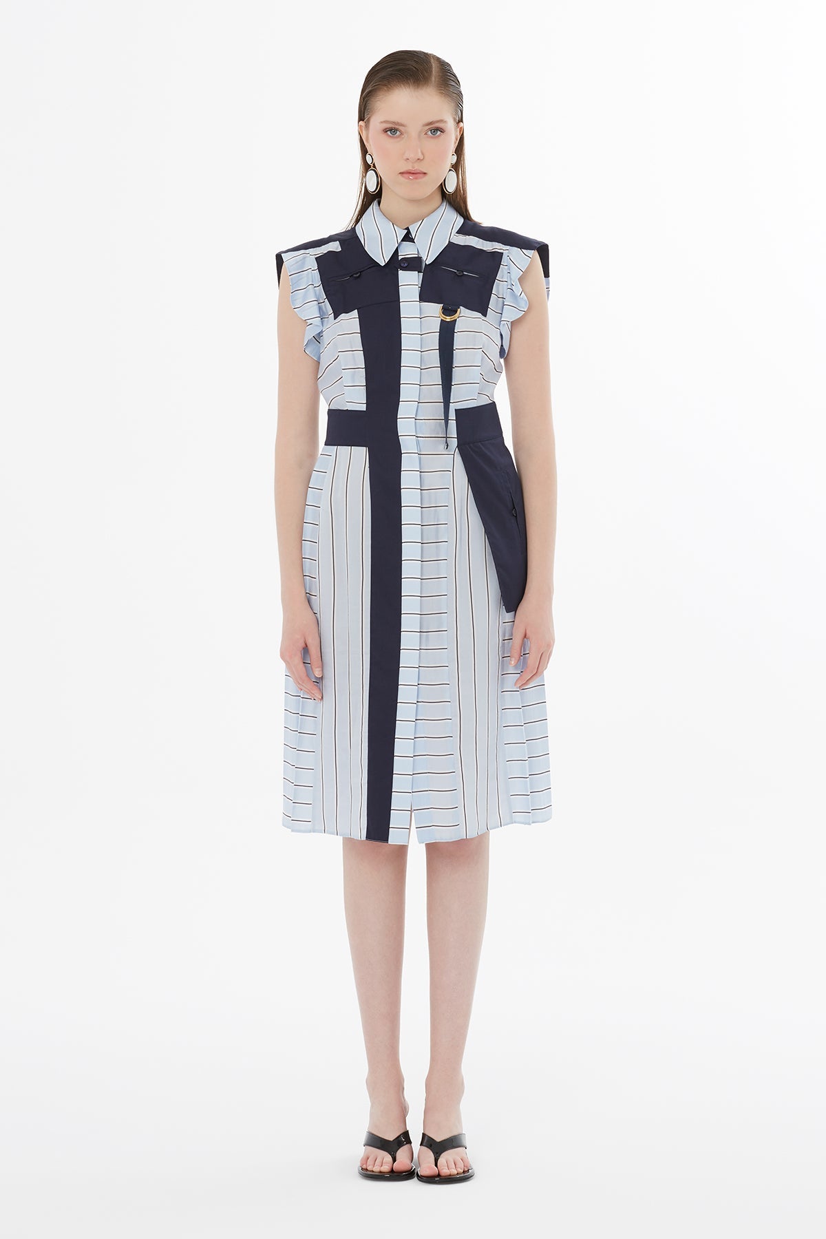 Blue Buckle Detail Unlined Dress N