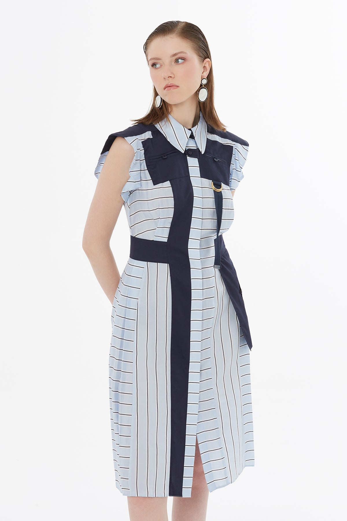 Blue Buckle Detail Unlined Dress N