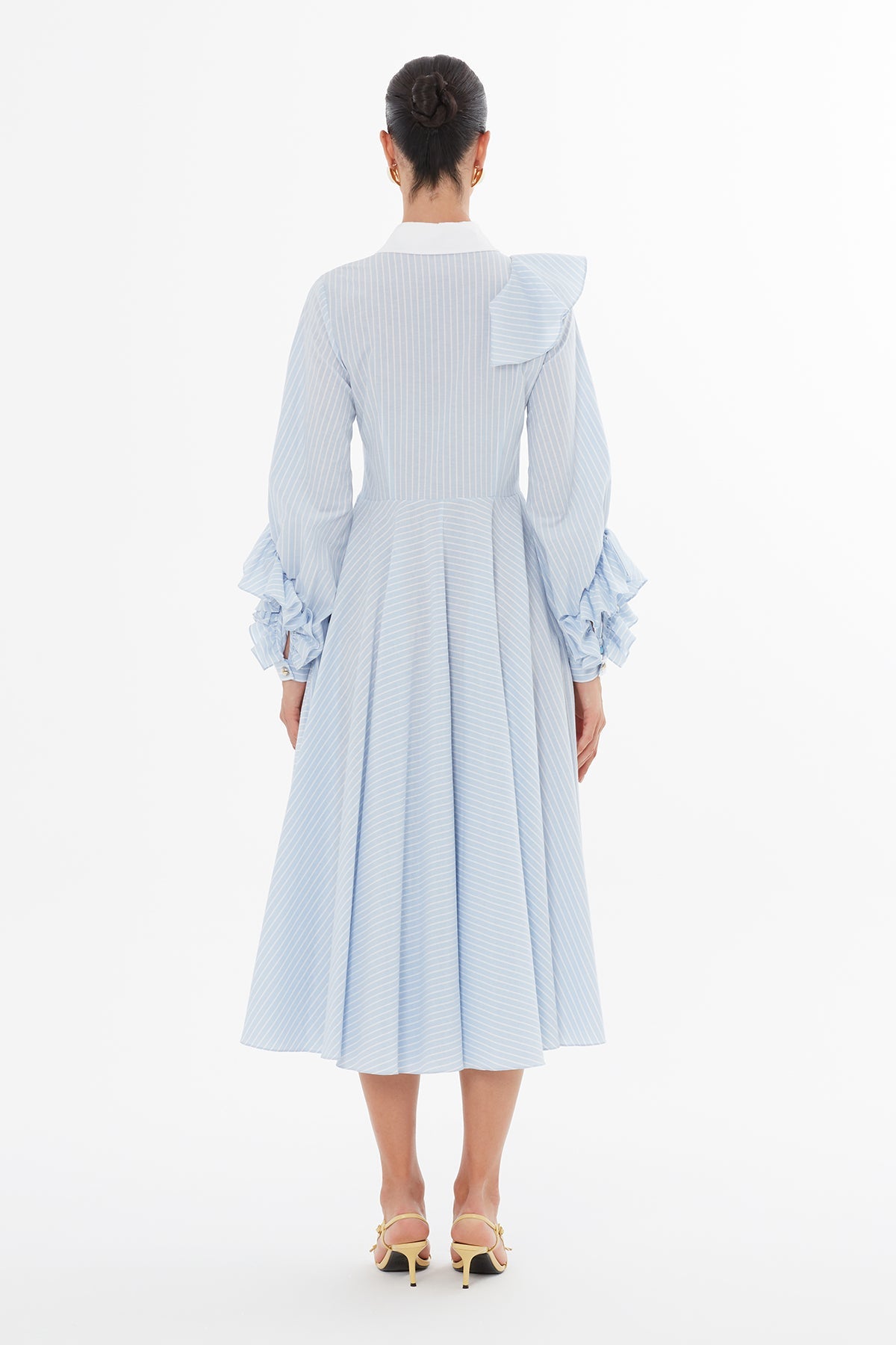 Blue Ruffle Detail Midi Dress