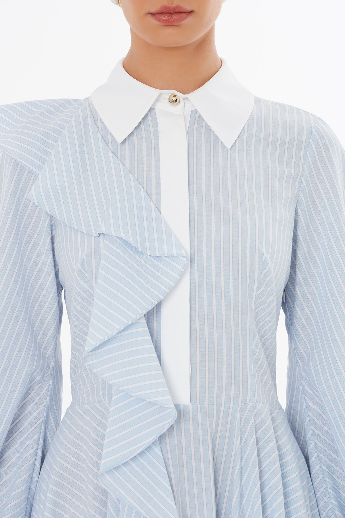 Blue Ruffle Detail Midi Dress