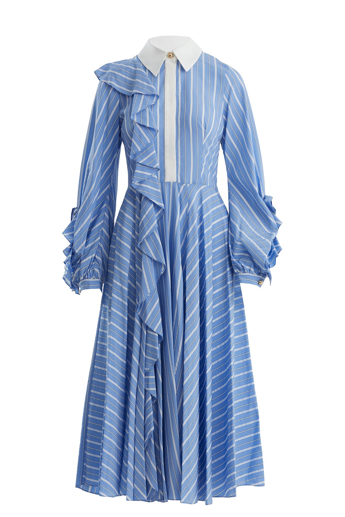 Blue Ruffle Detail Midi Dress