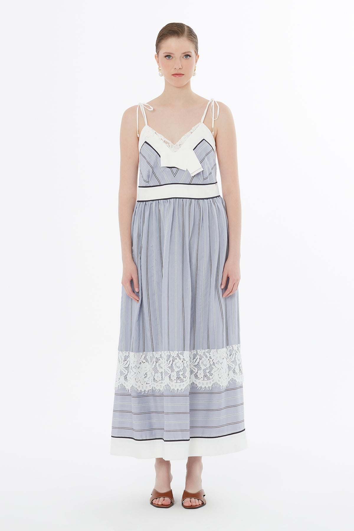 Blue Lace Trim Detail Dress