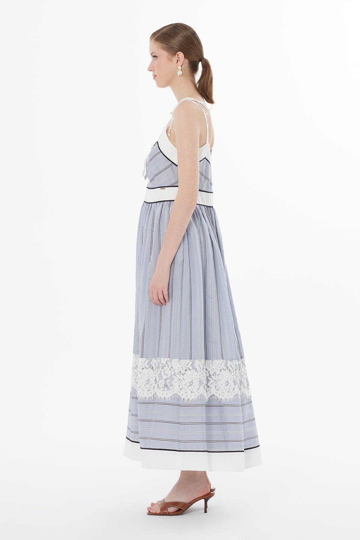 Blue Lace Trim Detail Dress