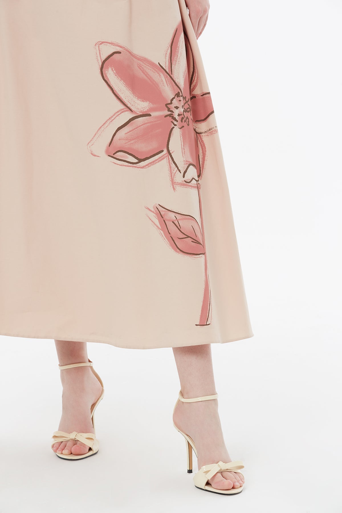 Beige Strappy Floral Print Midi Dress