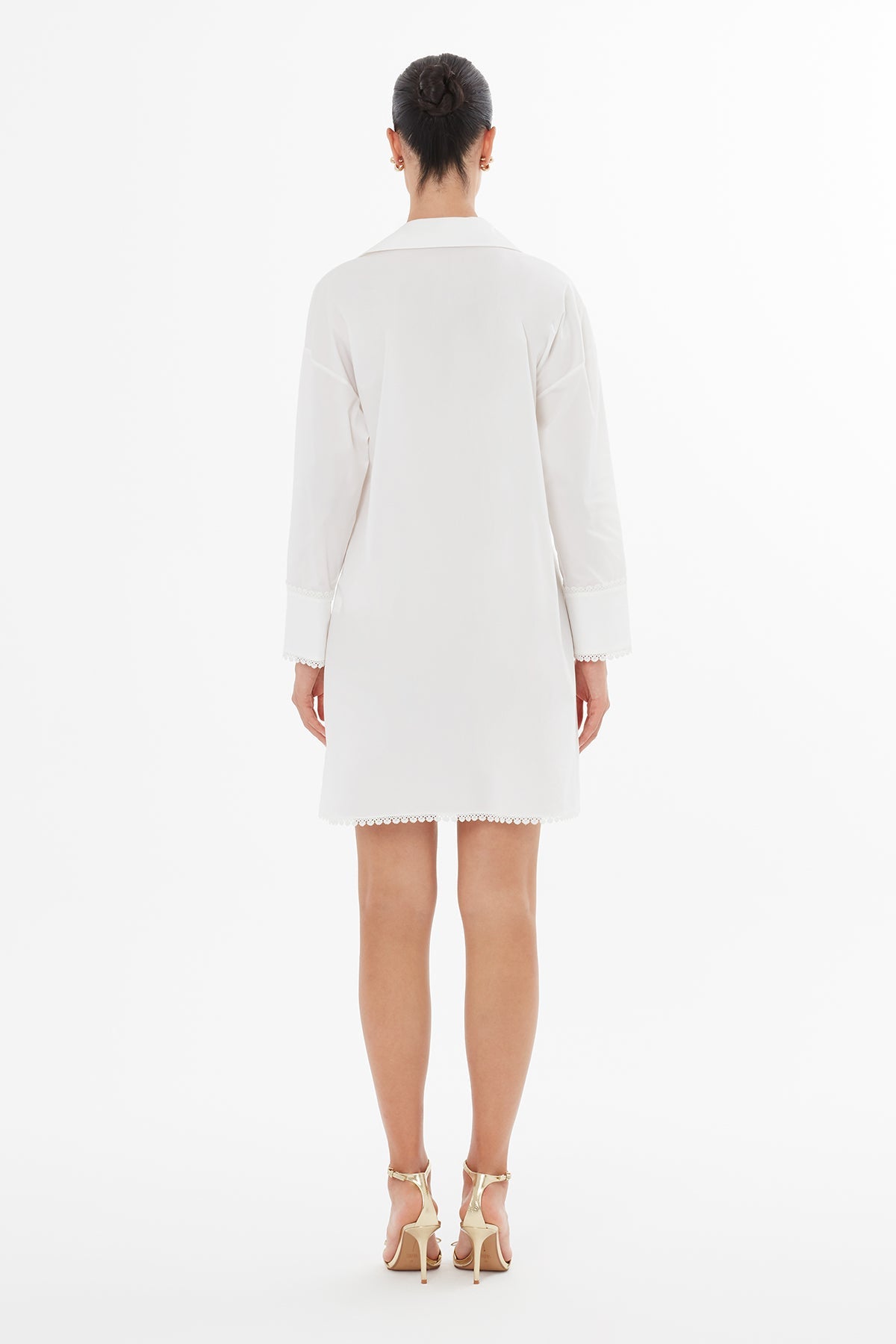 White Long-Sleeve Slit Mini Dress