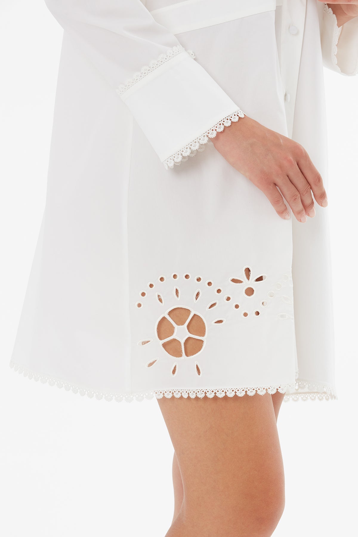 White Long-Sleeve Slit Mini Dress