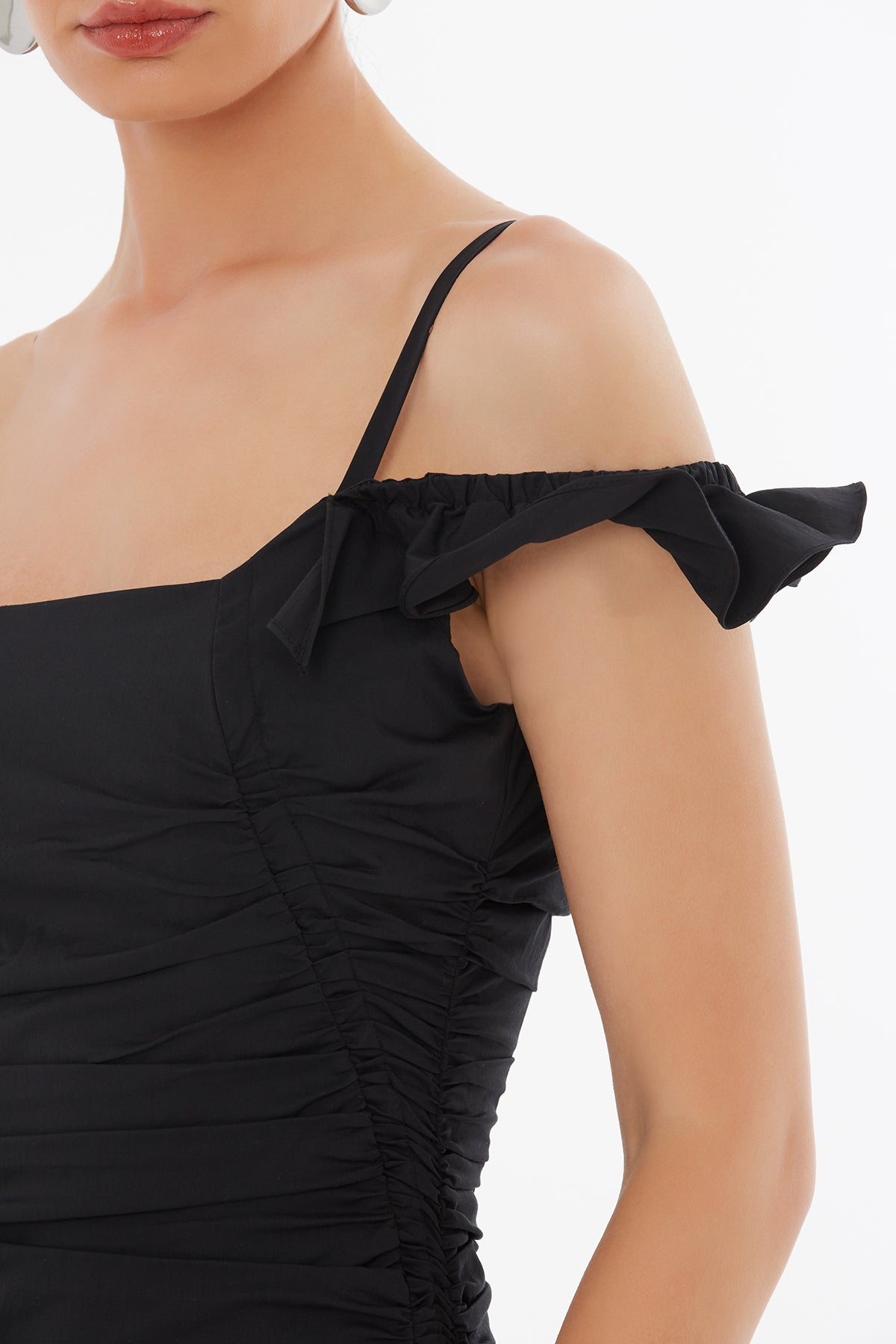 Black Gathered Strap Dress