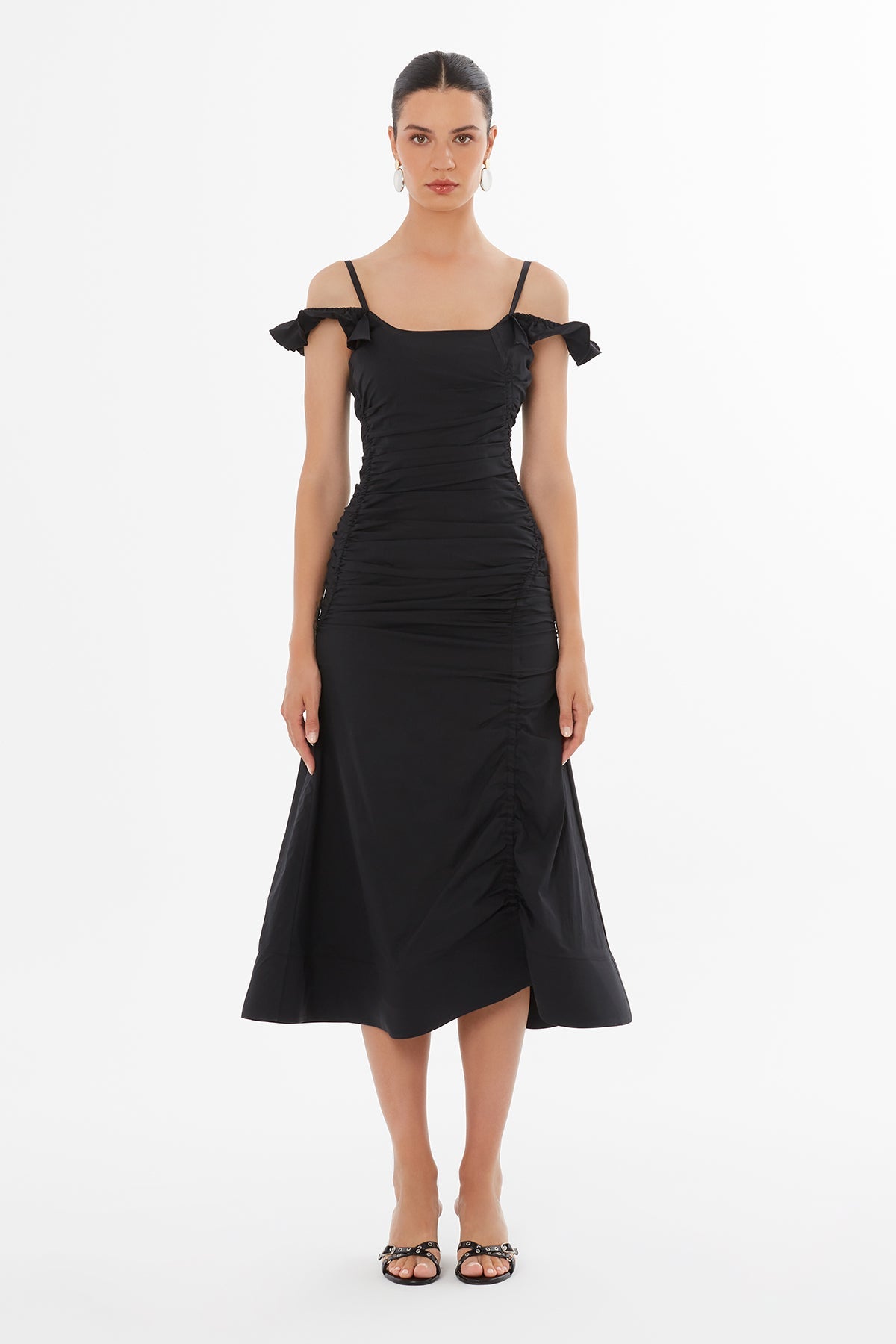 Black Gathered Strap Dress