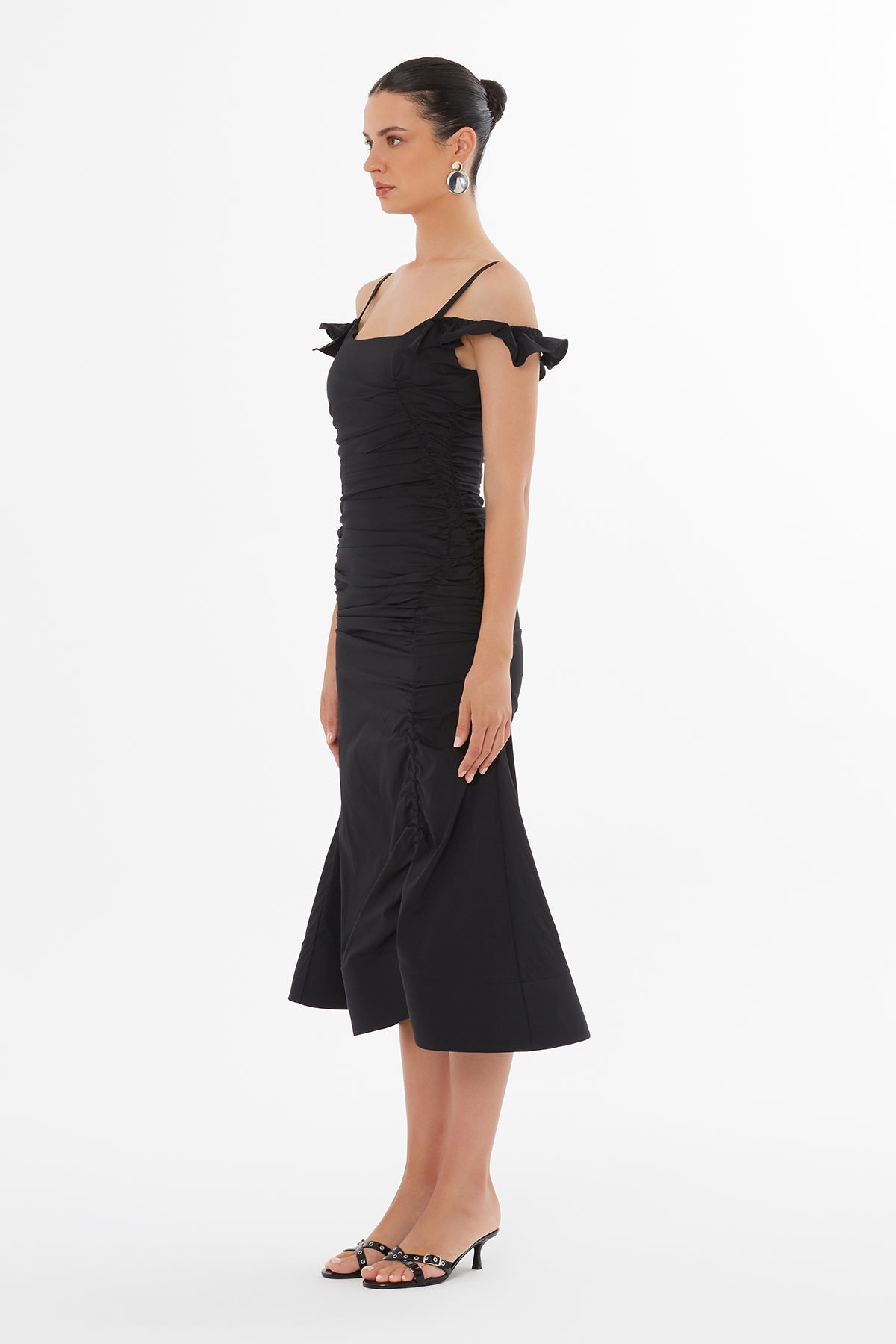 Black Gathered Strap Dress