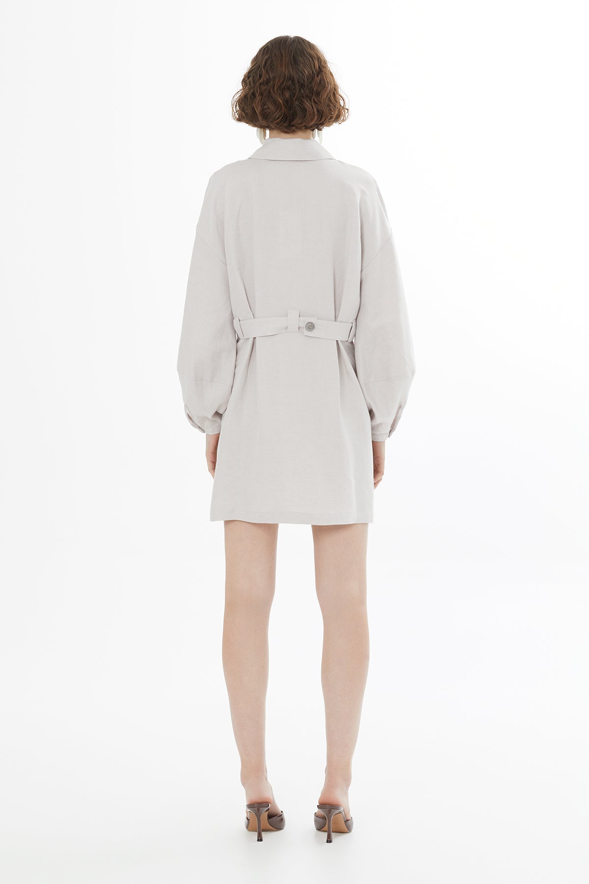 Beige Belted Shirt Mini Dress