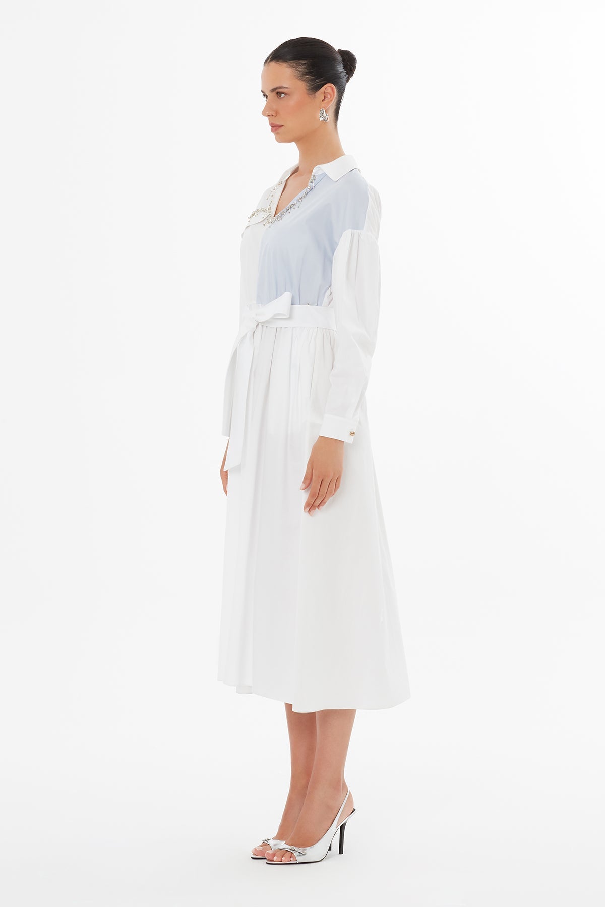 White Beaded Belted Dress