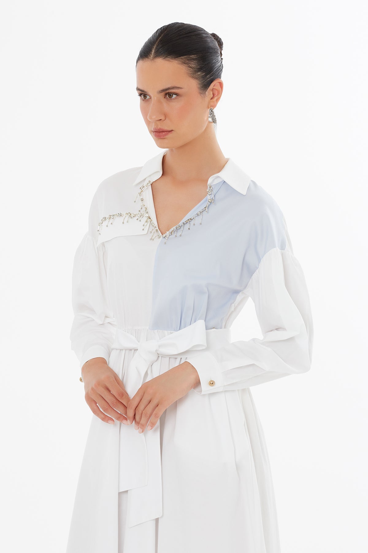White Beaded Belted Dress