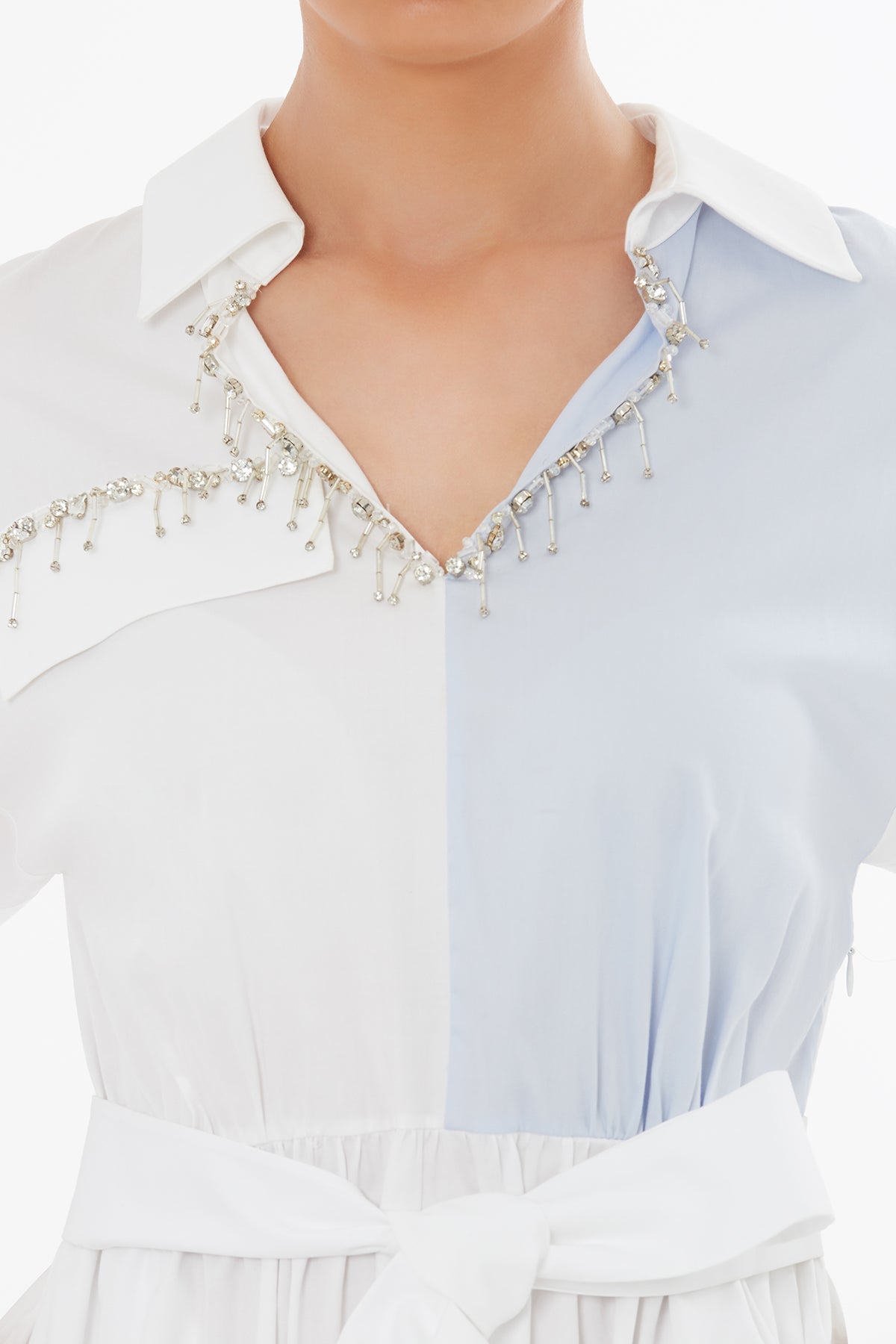 White Beaded Belted Dress