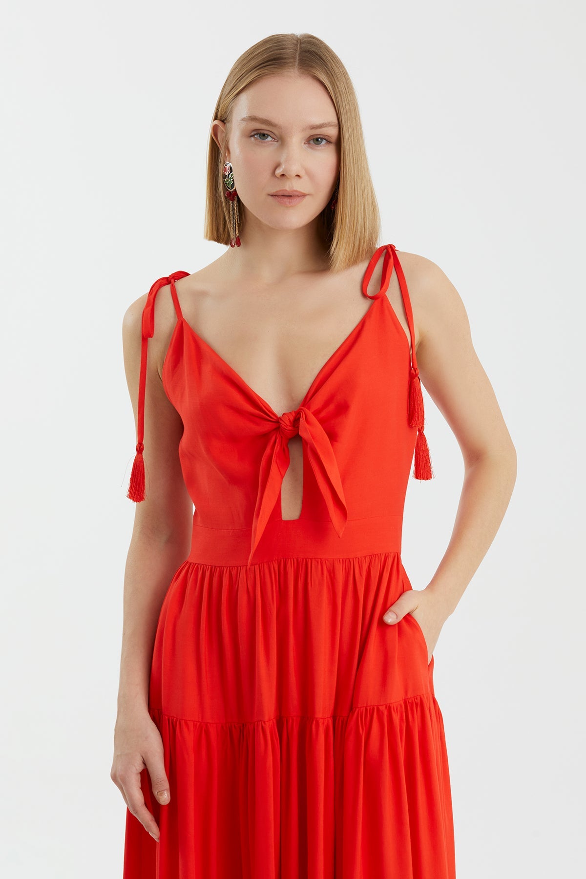 Red Tie Detail Dress