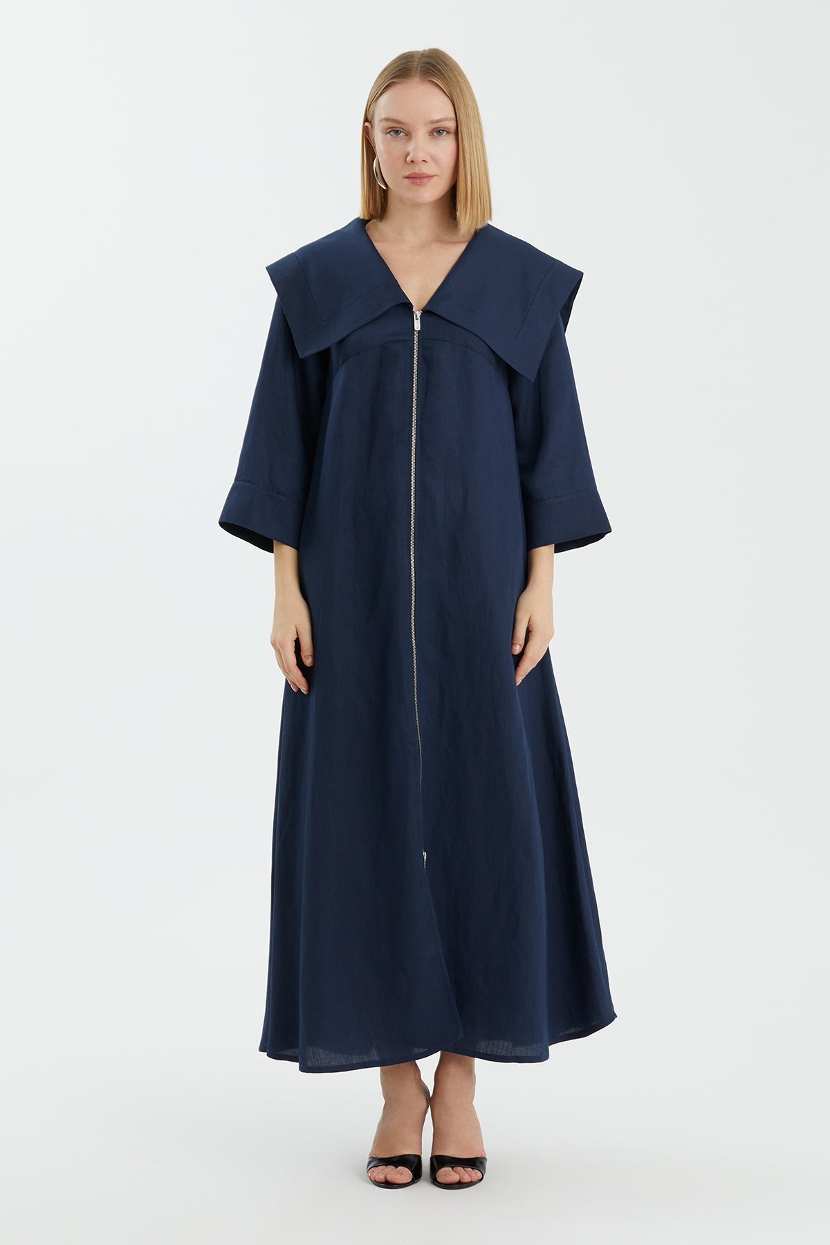 Dark Navy Zip-Front Maxi Dress