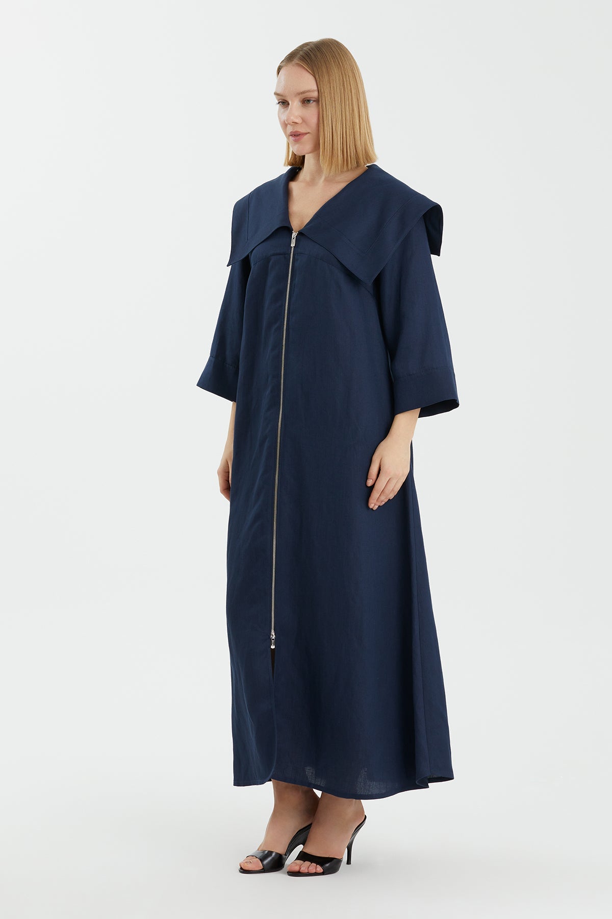 Dark Navy Zip-Front Maxi Dress