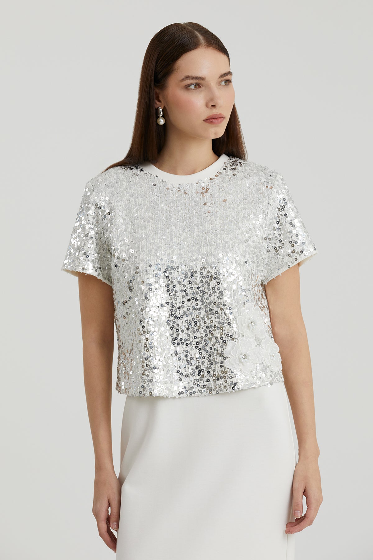 White Floral Embroidered Stretch Dress