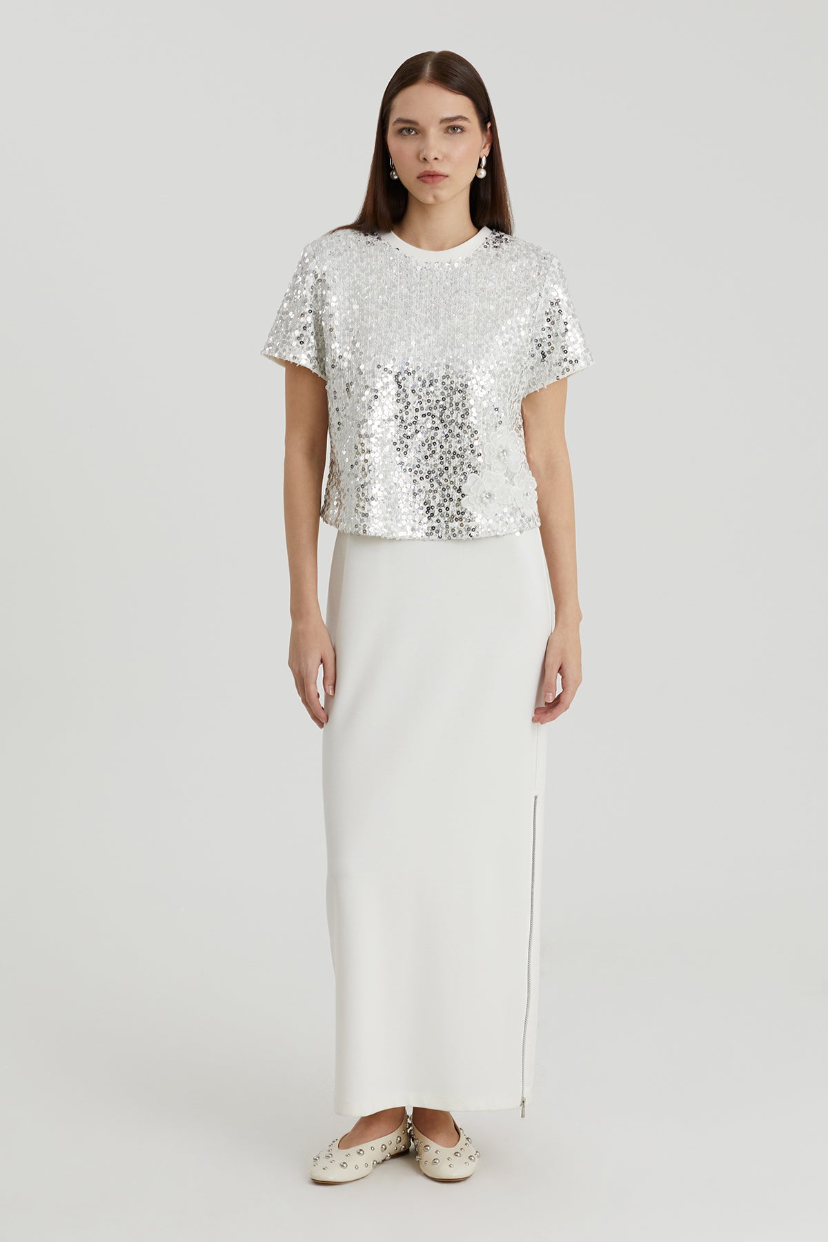 White Floral Embroidered Stretch Dress