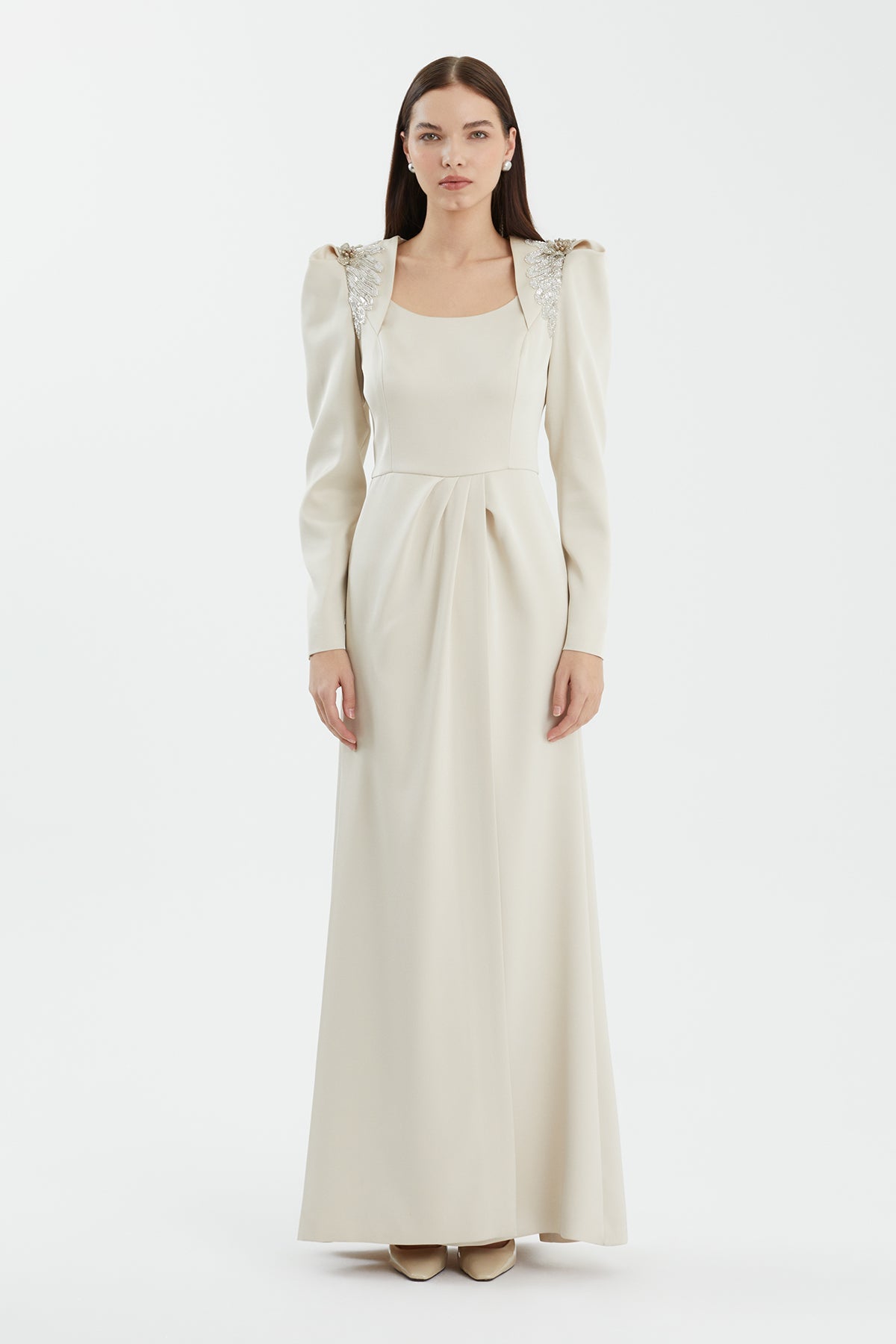 Beige Baige Embellished Slit Detail Dress