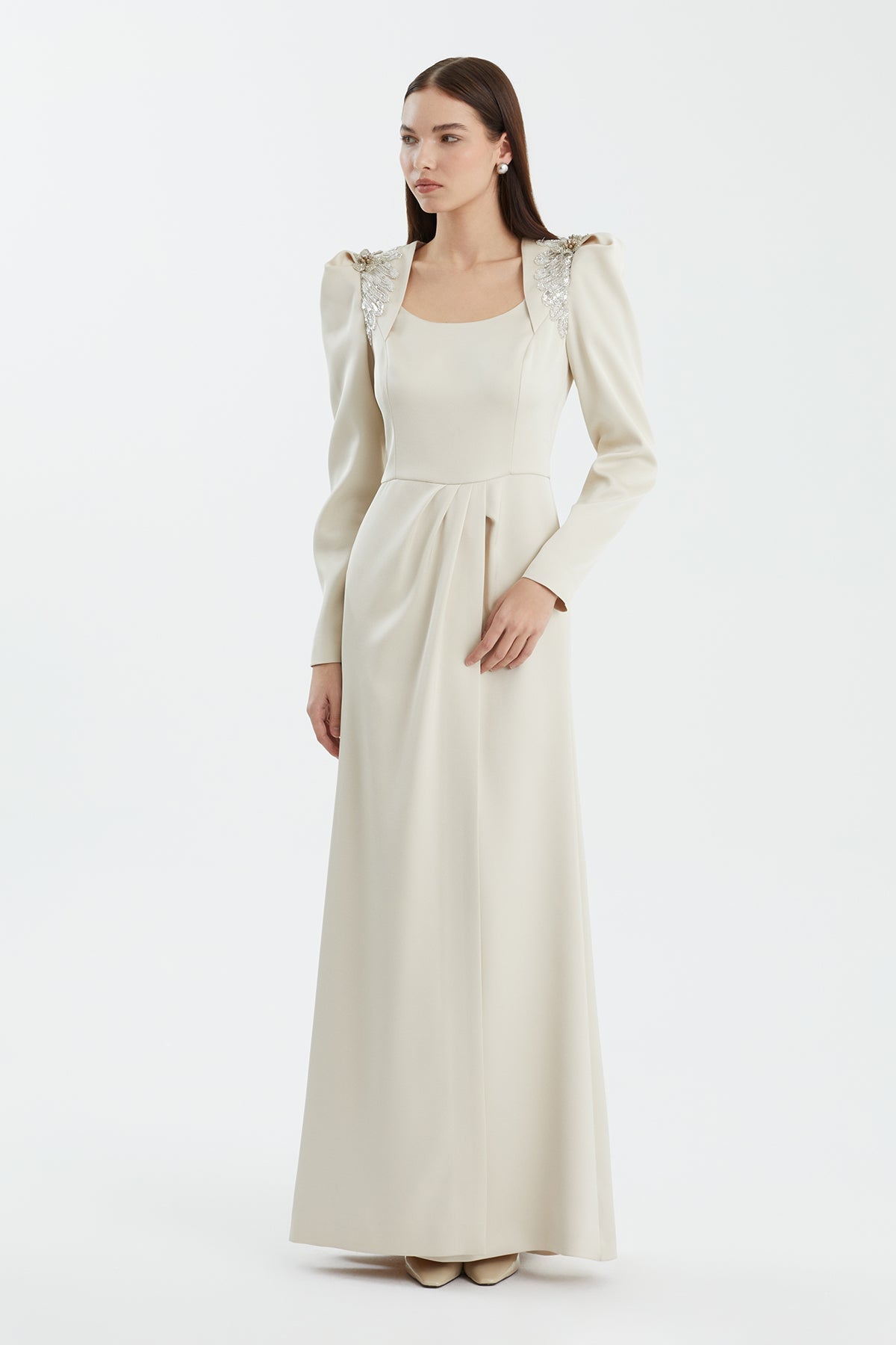 Beige Baige Embellished Slit Detail Dress